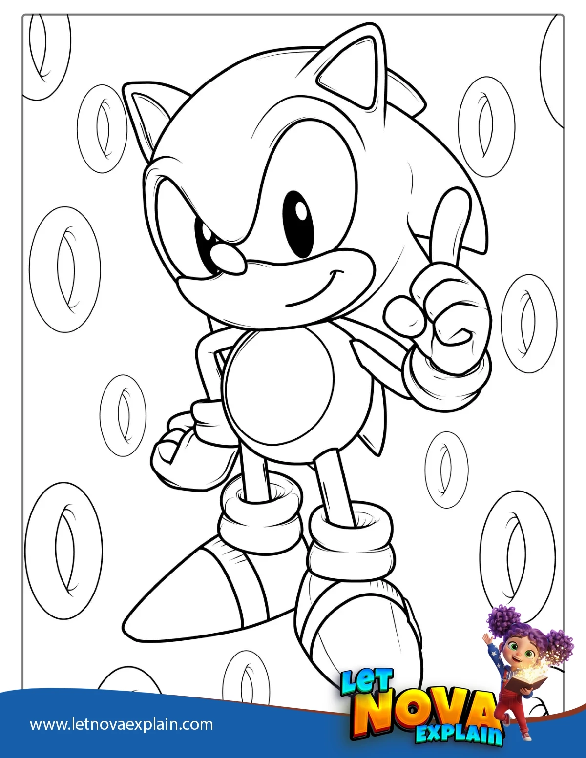Baby Sonic With Rings To Color — Printable PDF