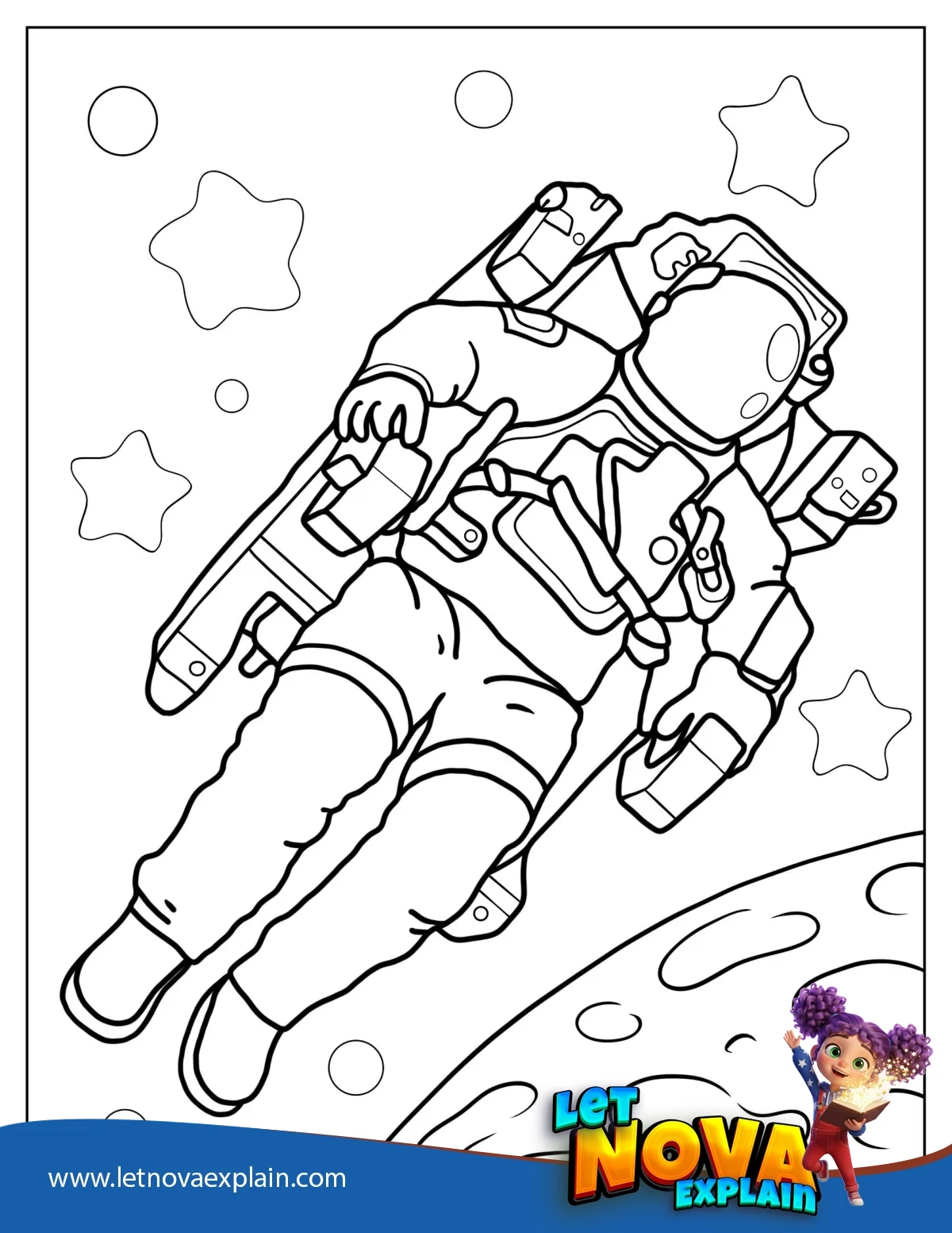 Astronaut Doing Space Walk With Jet Pack — Page de coloriage
