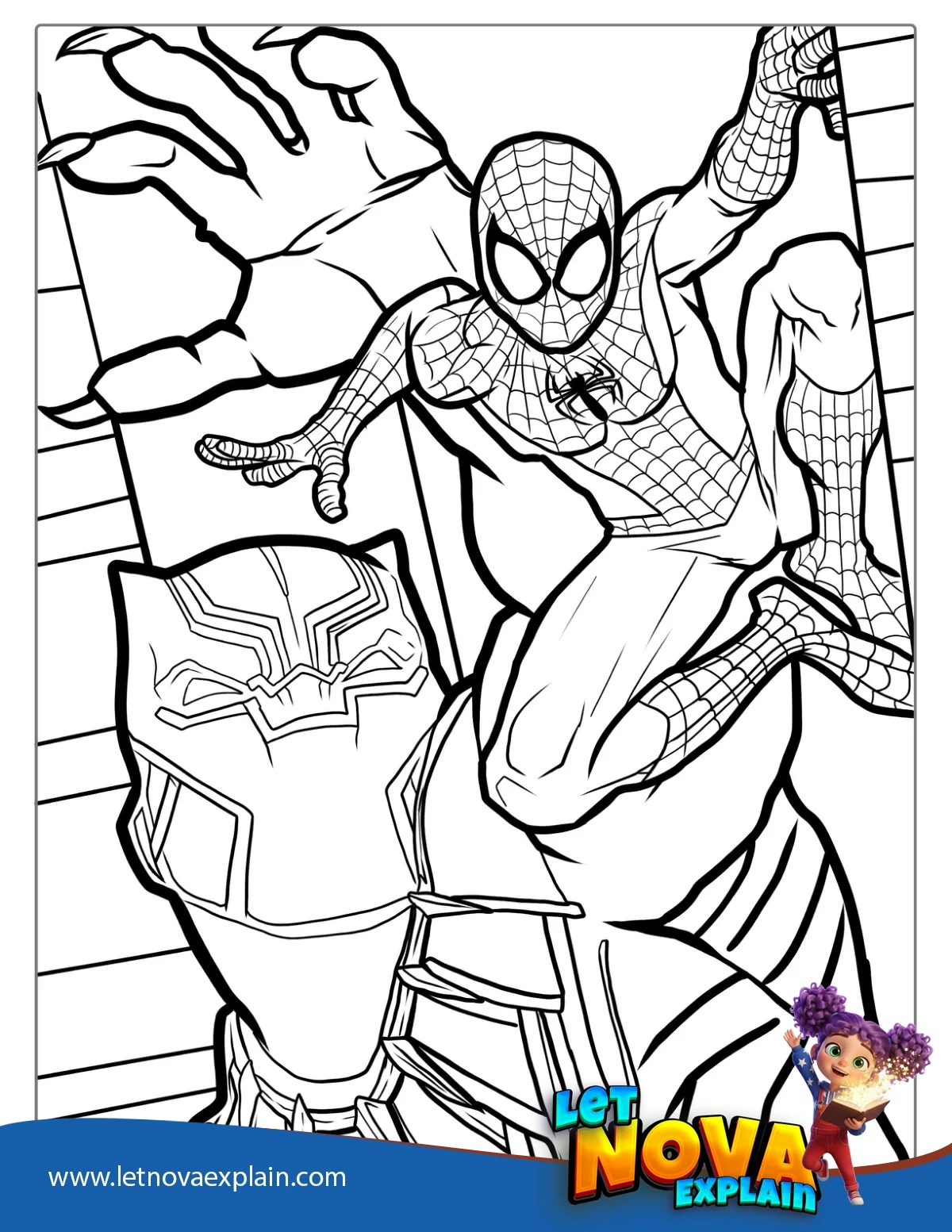 Black Panther And Spider Man Coloring Sheet — Disegno da colorare