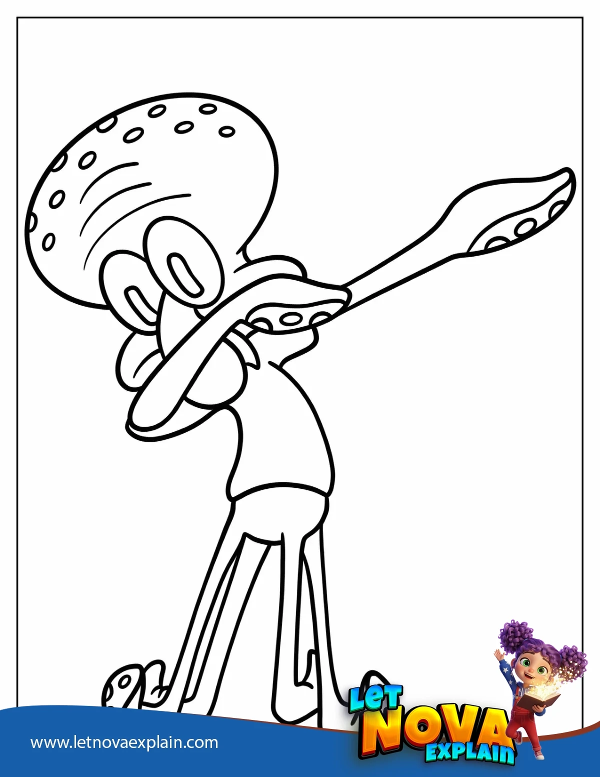 Easy Outline Of Squidward Dabbing Coloring Page For Kids — PDF stampabile