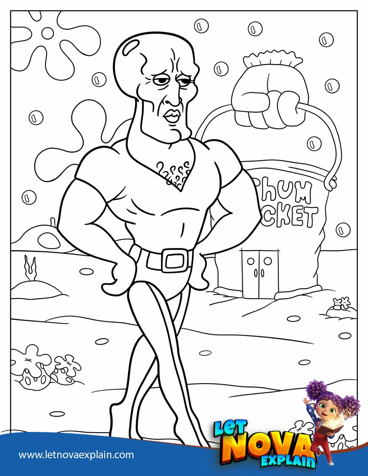 Handsome Squidward Posing In Front Of Chum Bucket — PDF stampabile