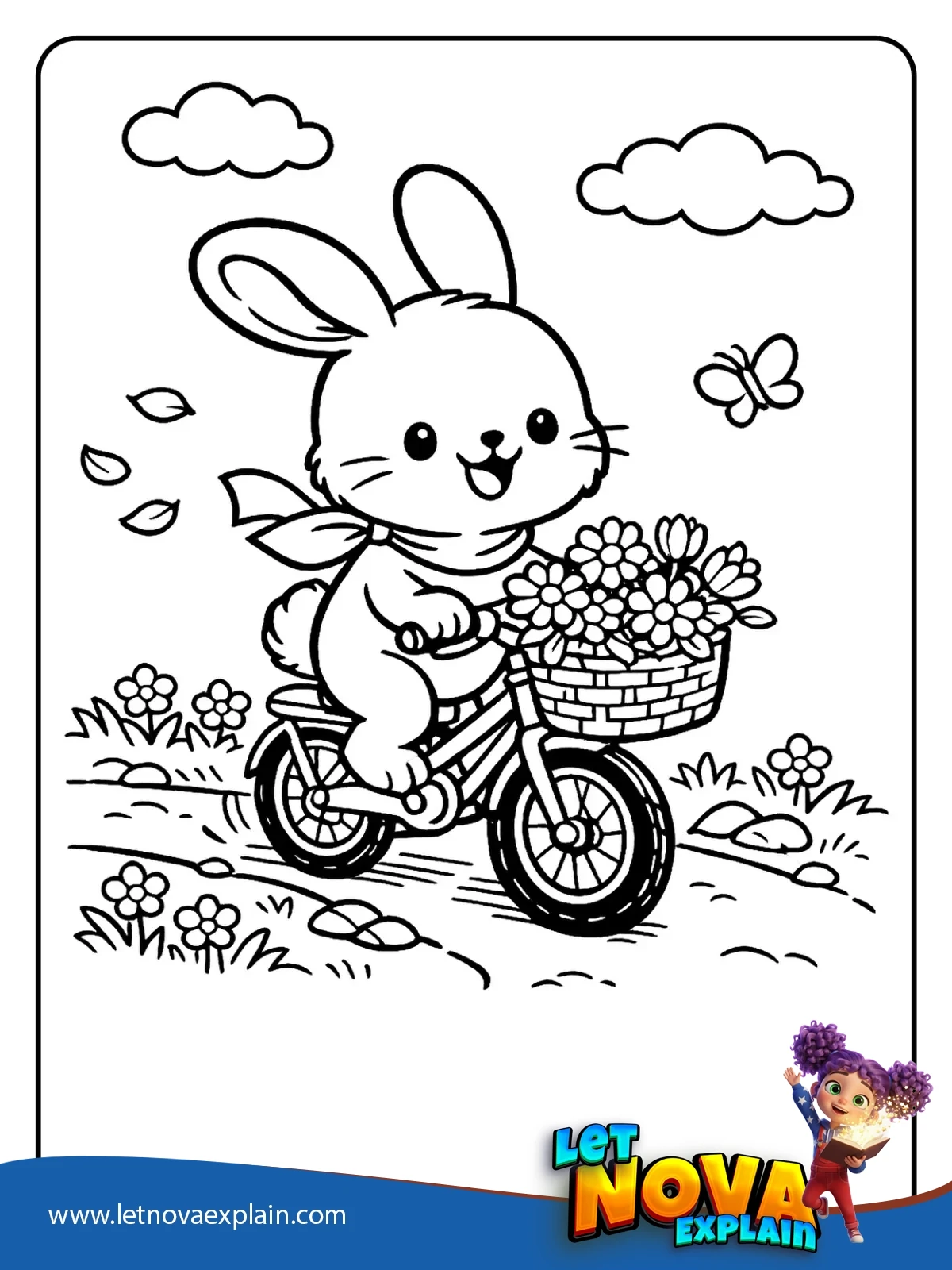 Bunny on a Bicycle coloring — PDF imprimable