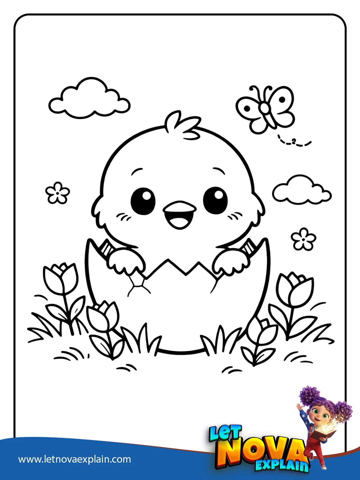Chick Hatching in Spring coloring — PDF imprimable
