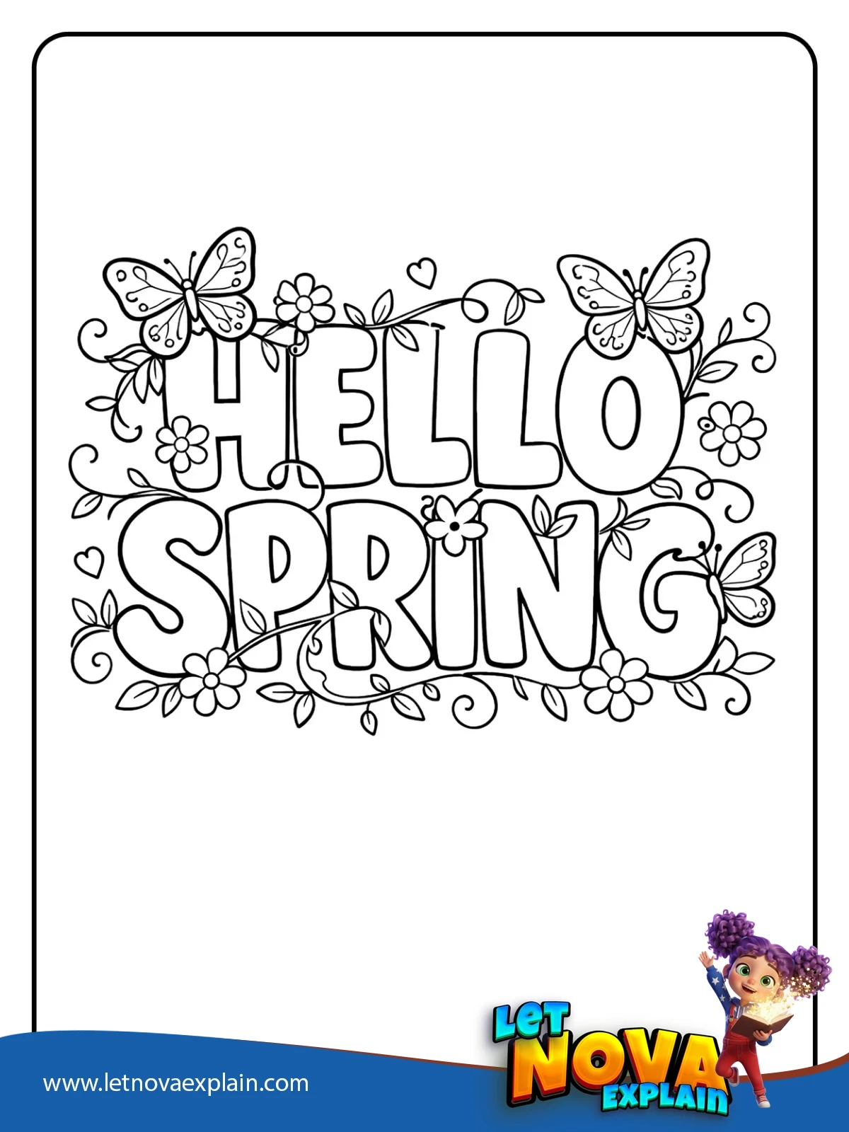 Hello Spring Butterfly Letters coloring — PDF imprimable