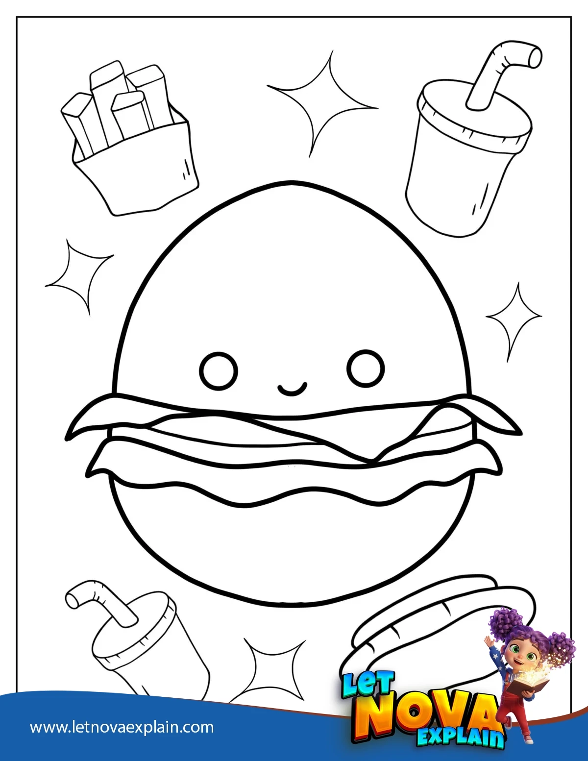 Carl The Cheeseburger Squishmallow — Página para colorear
