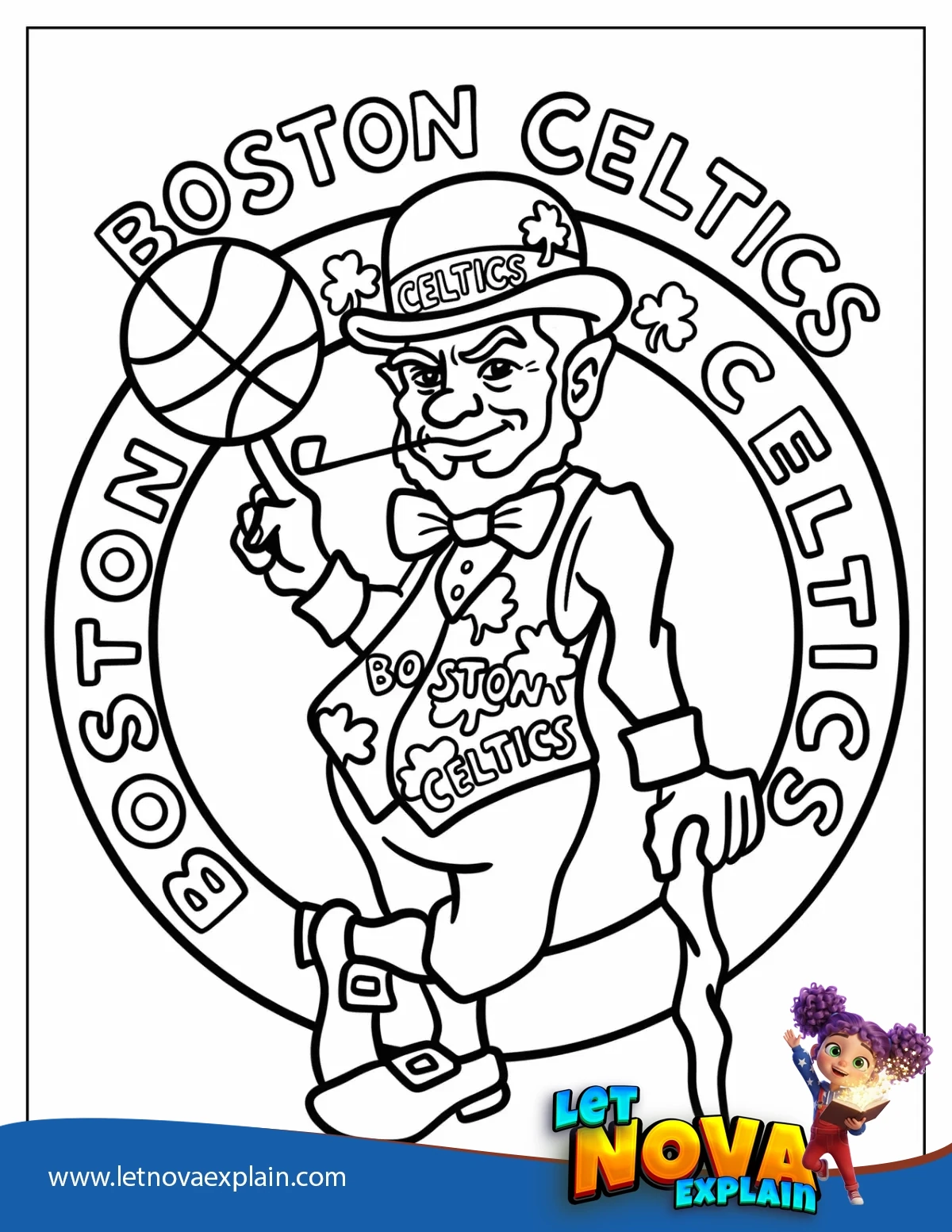 Boston Celtics Leprechaun Spinning Basketball — Page de coloriage