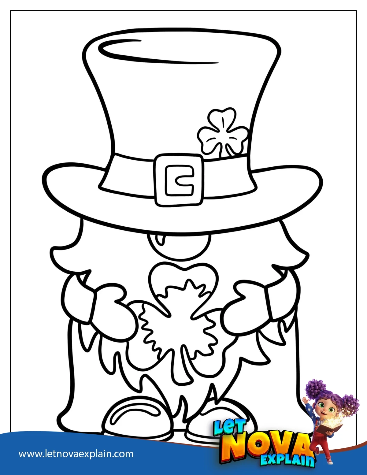Cute Leprechaun Holding Shamrock To Color — Page de coloriage
