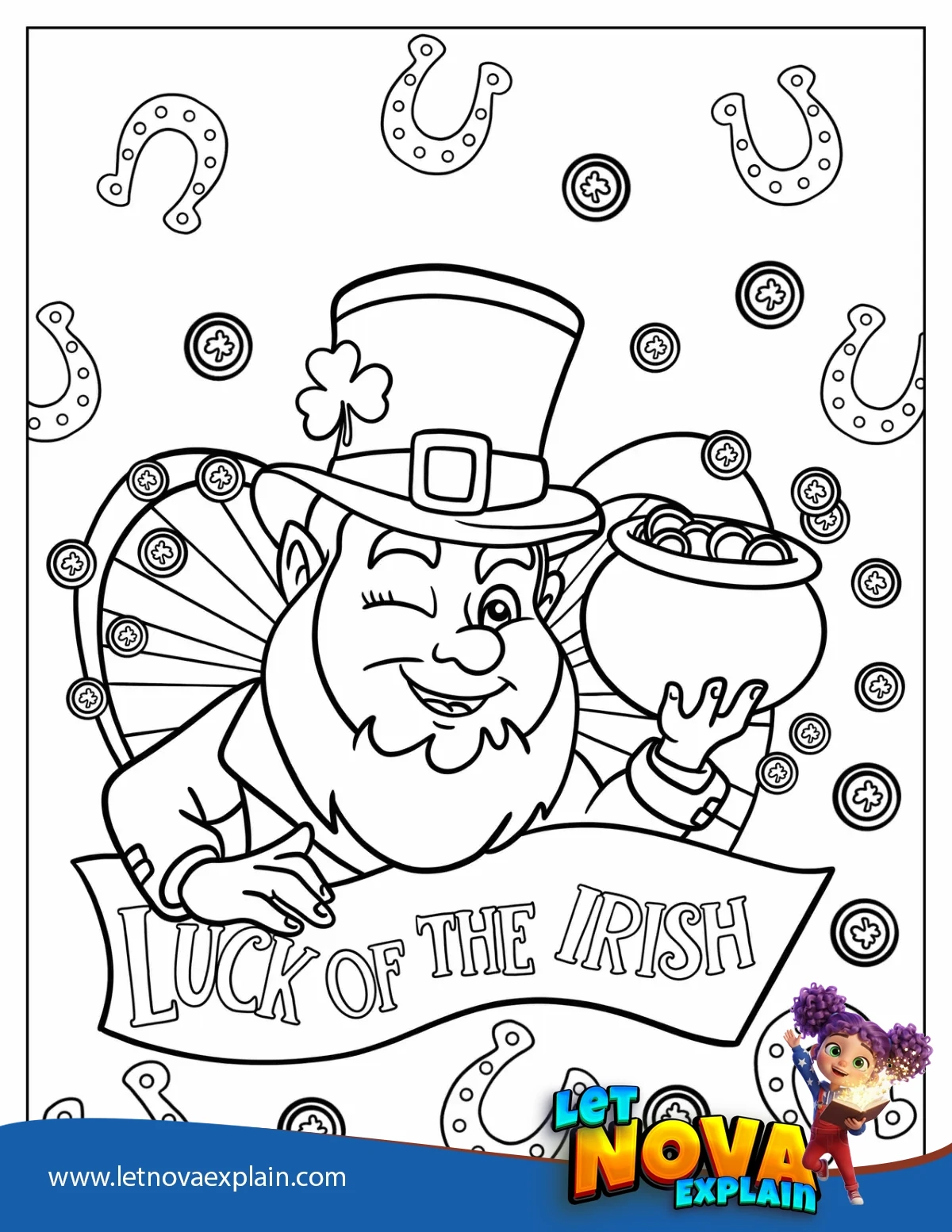 St Patrick s Day Leprechaun With A Pot Of Gold Coloring Page — Página para colorear