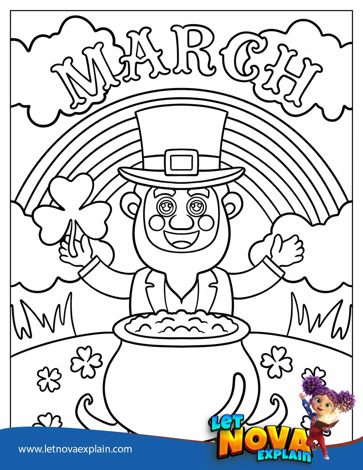 St Patrick s Day Leprechaun With A Pot Of Gold — Página para colorear