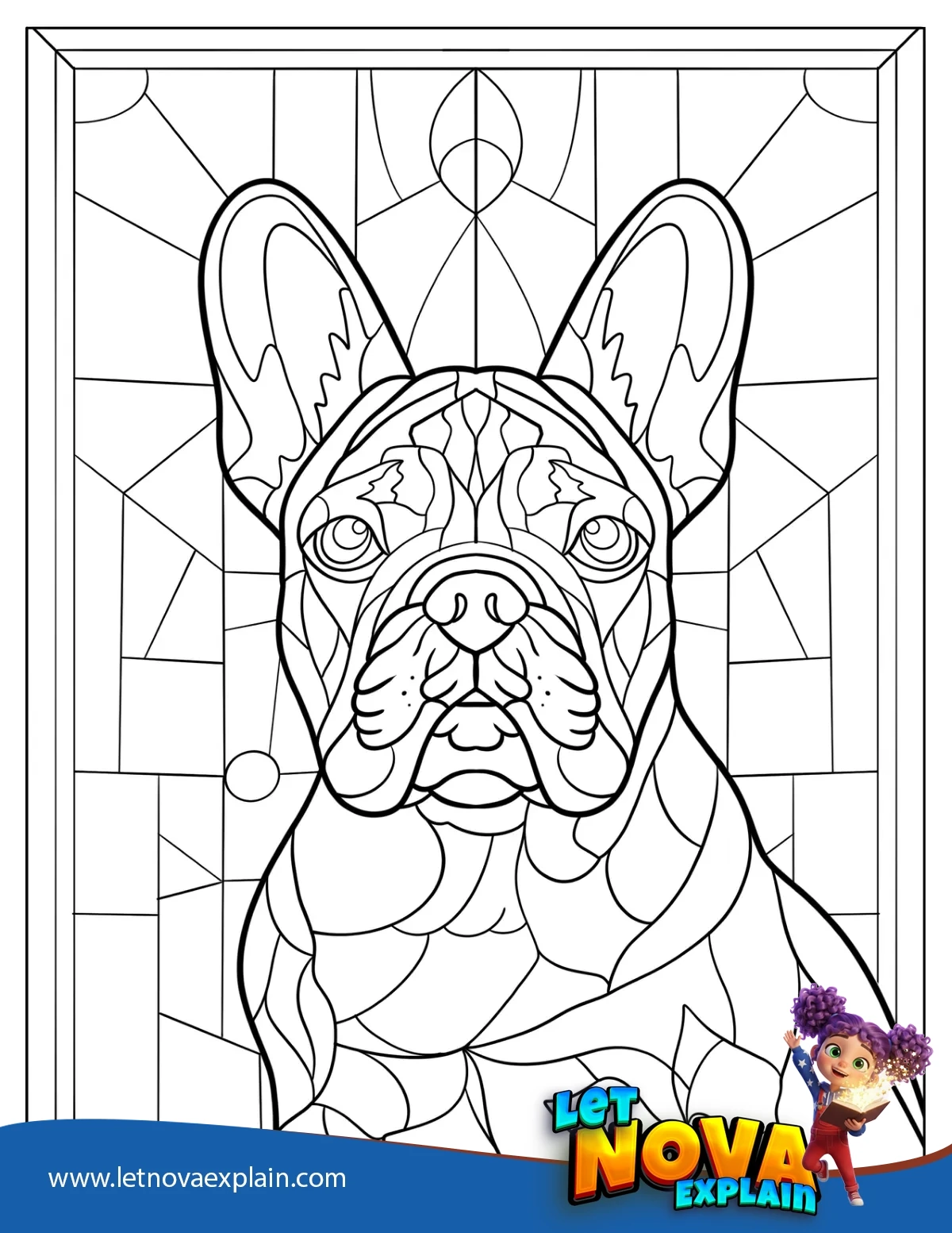 French Bulldog Stained Glass Coloring Sheet for Adults — Disegno da colorare