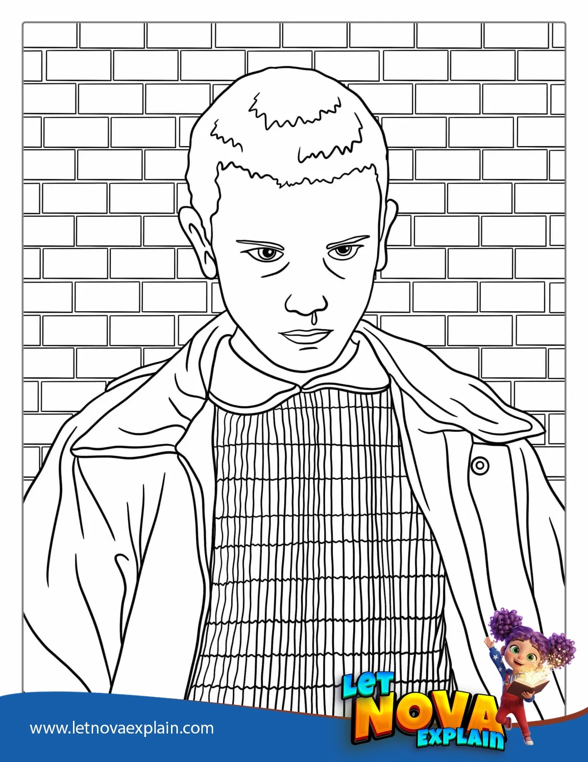 Coloring Sheet Of Eleven From Stranger Things — PDF stampabile