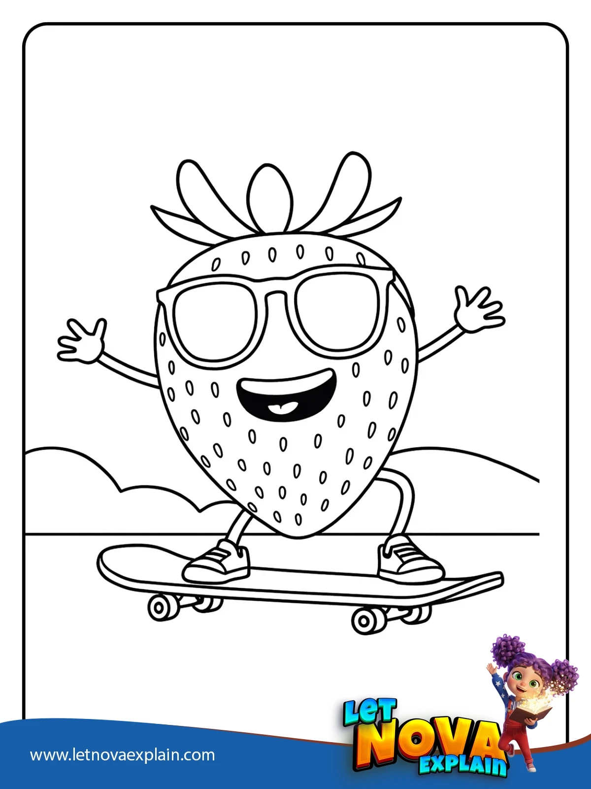 Skateboarding Strawberry coloring — Printable PDF