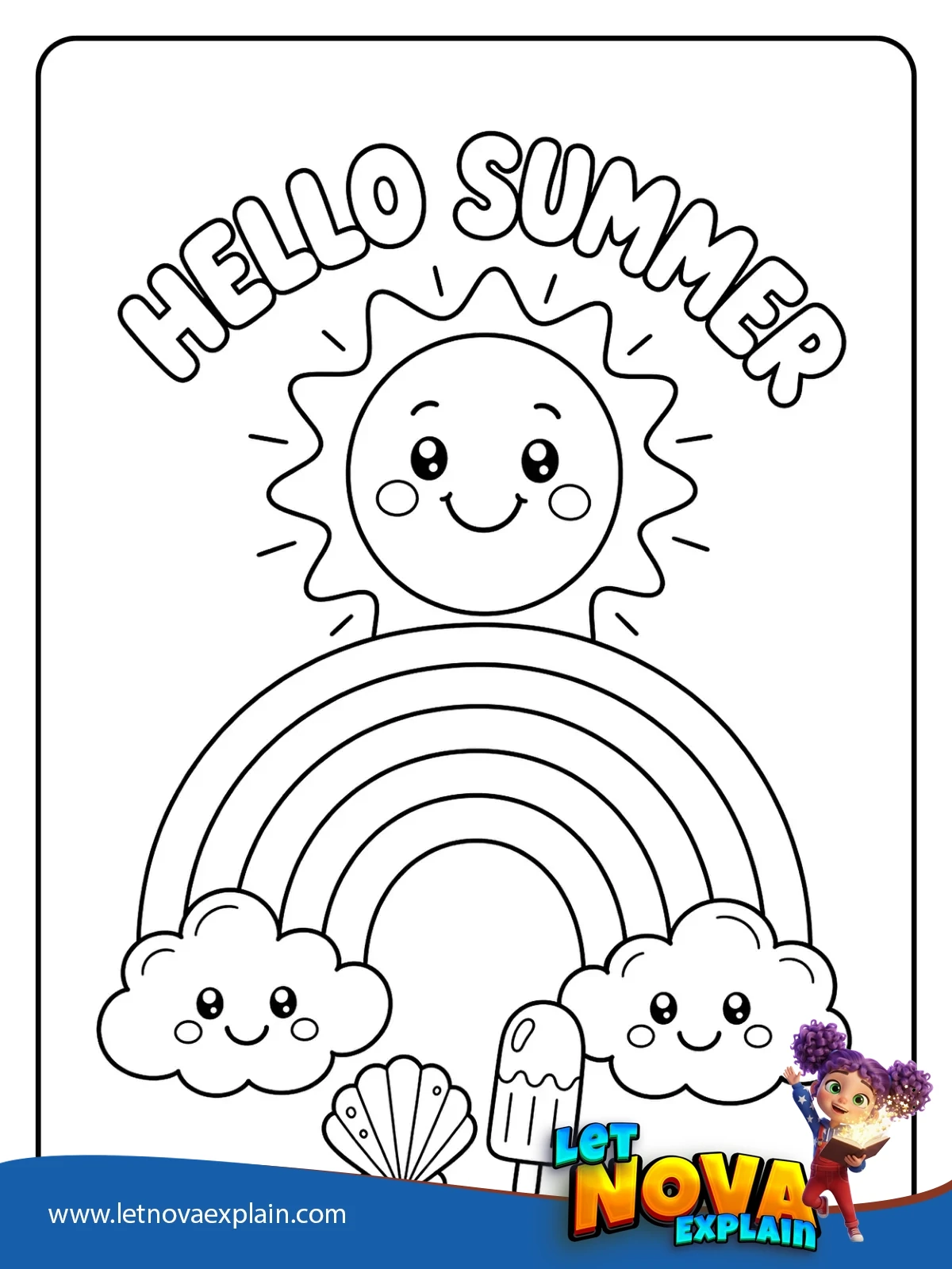 Hello Summer Rainbow coloring — Printable PDF