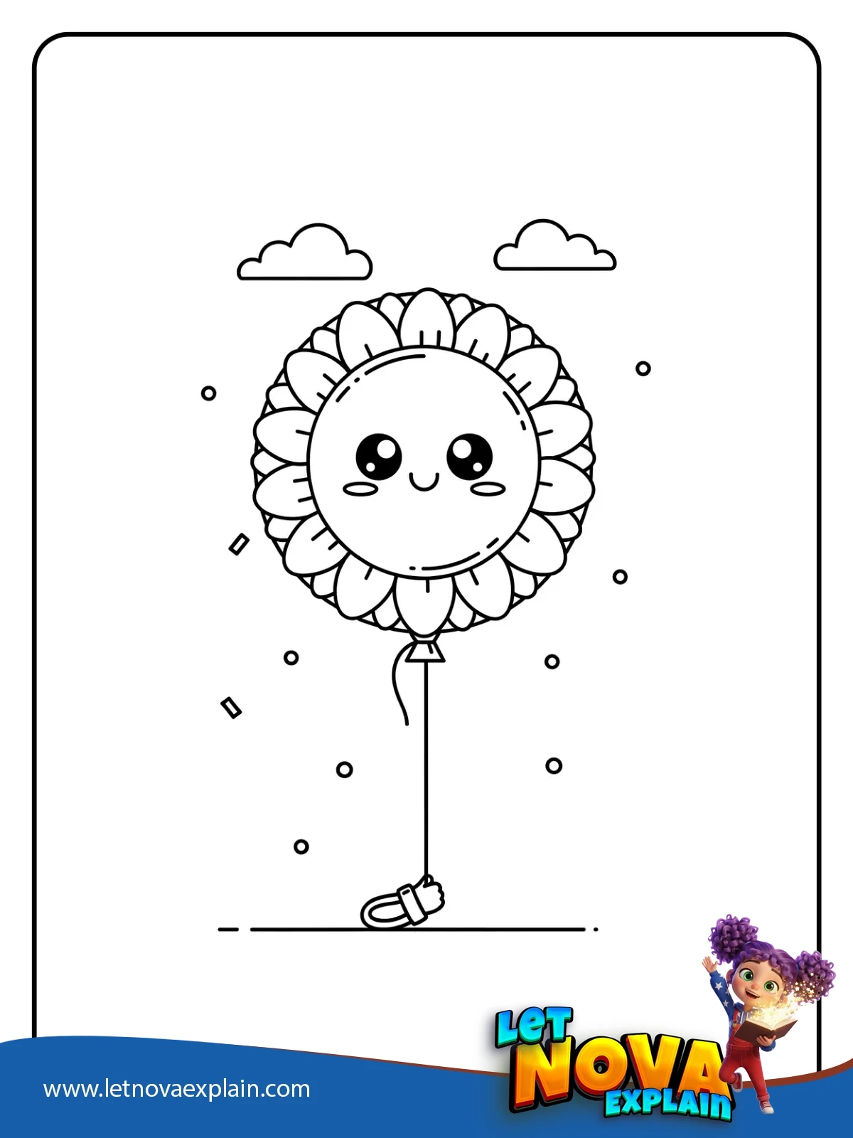Kawaii Sunflower Balloon coloring — Coloring page