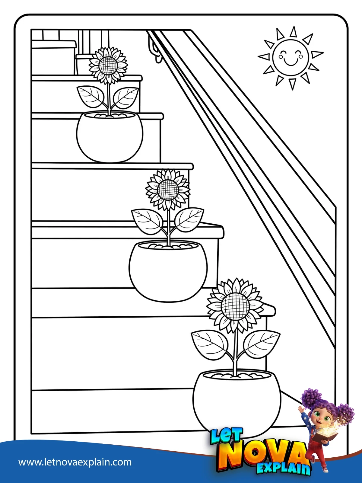 Sunflower Terrace Pots coloring — Coloring page