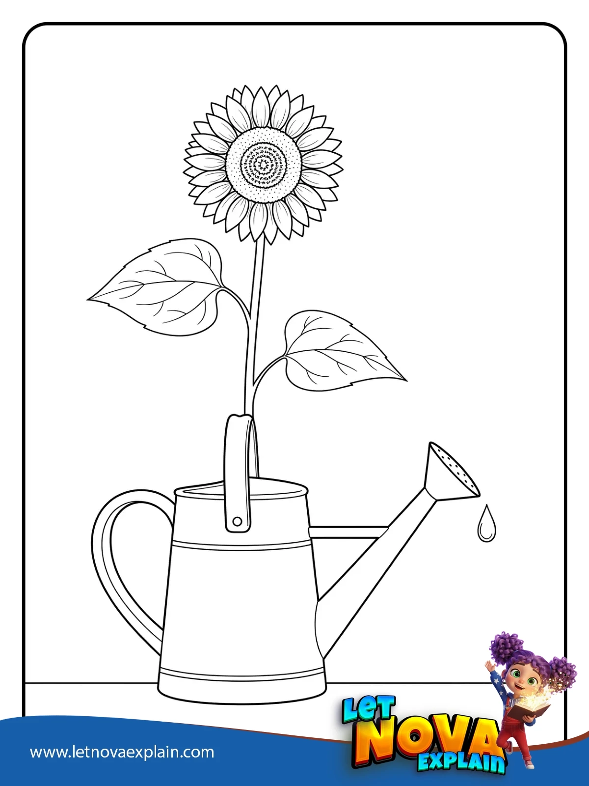 Sunflower in Watering Can coloring — Coloring page