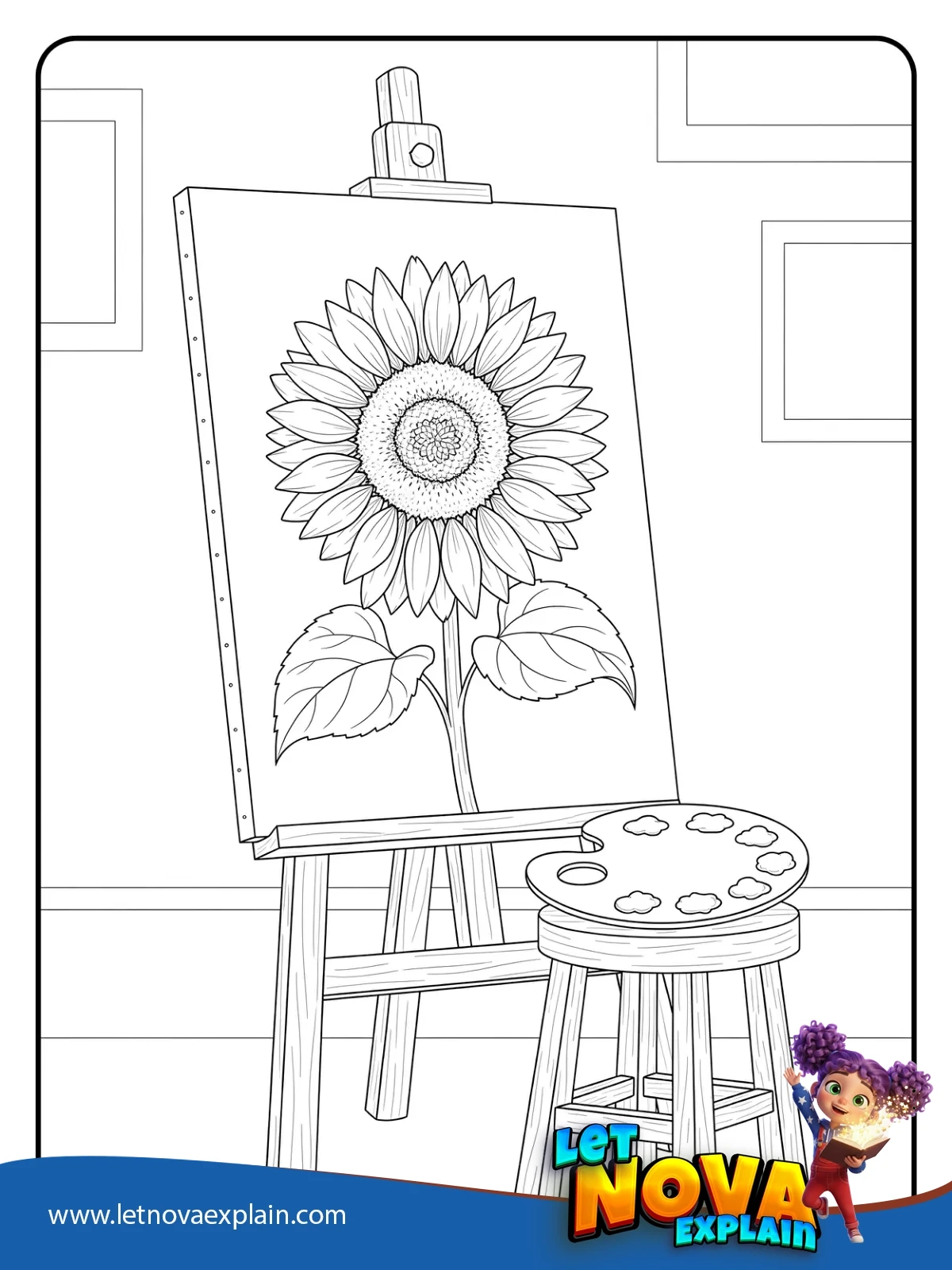 Sunflower on Easel coloring — Coloring page