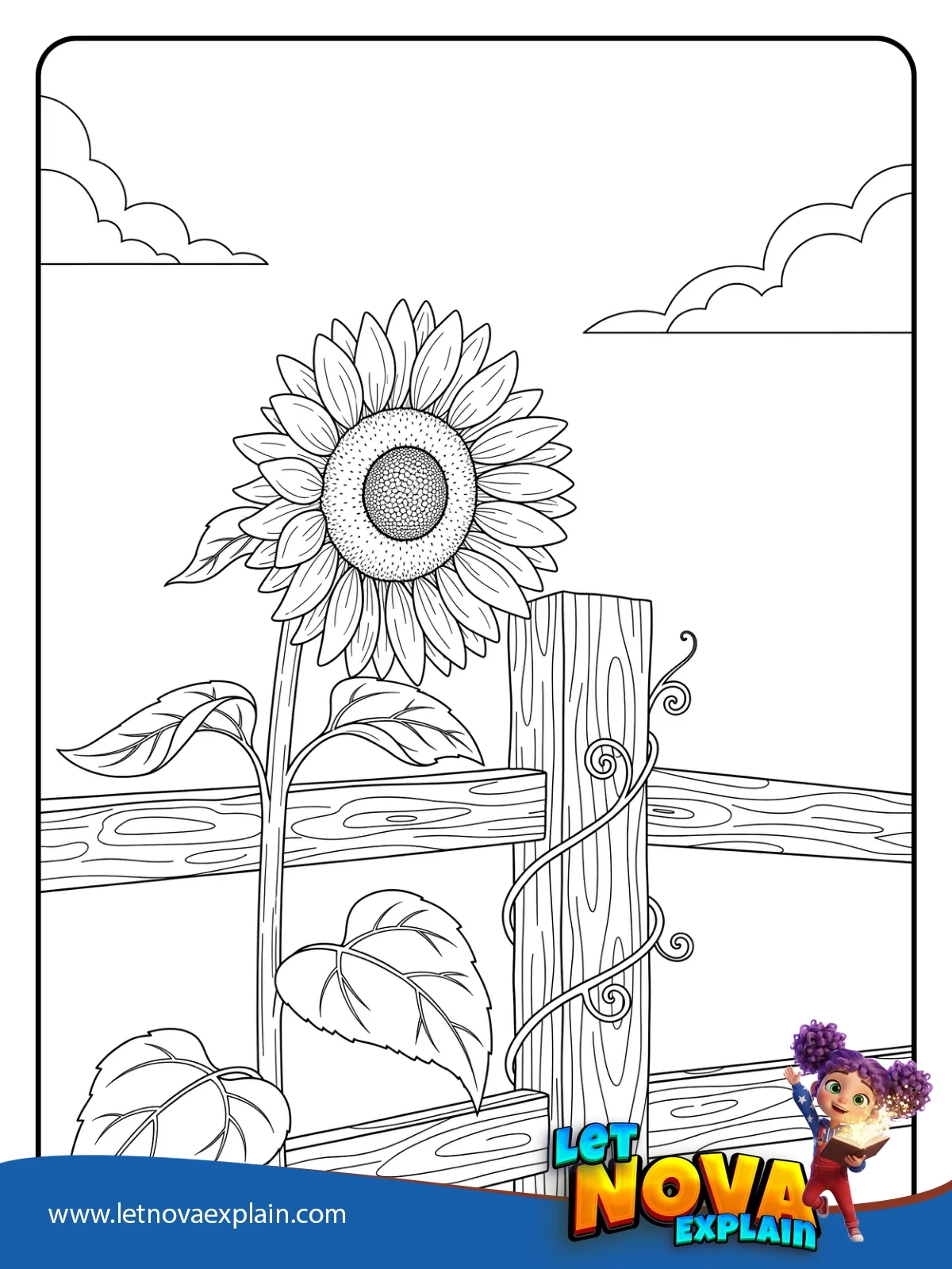 Sunflower on Fence Post coloring — PDF stampabile