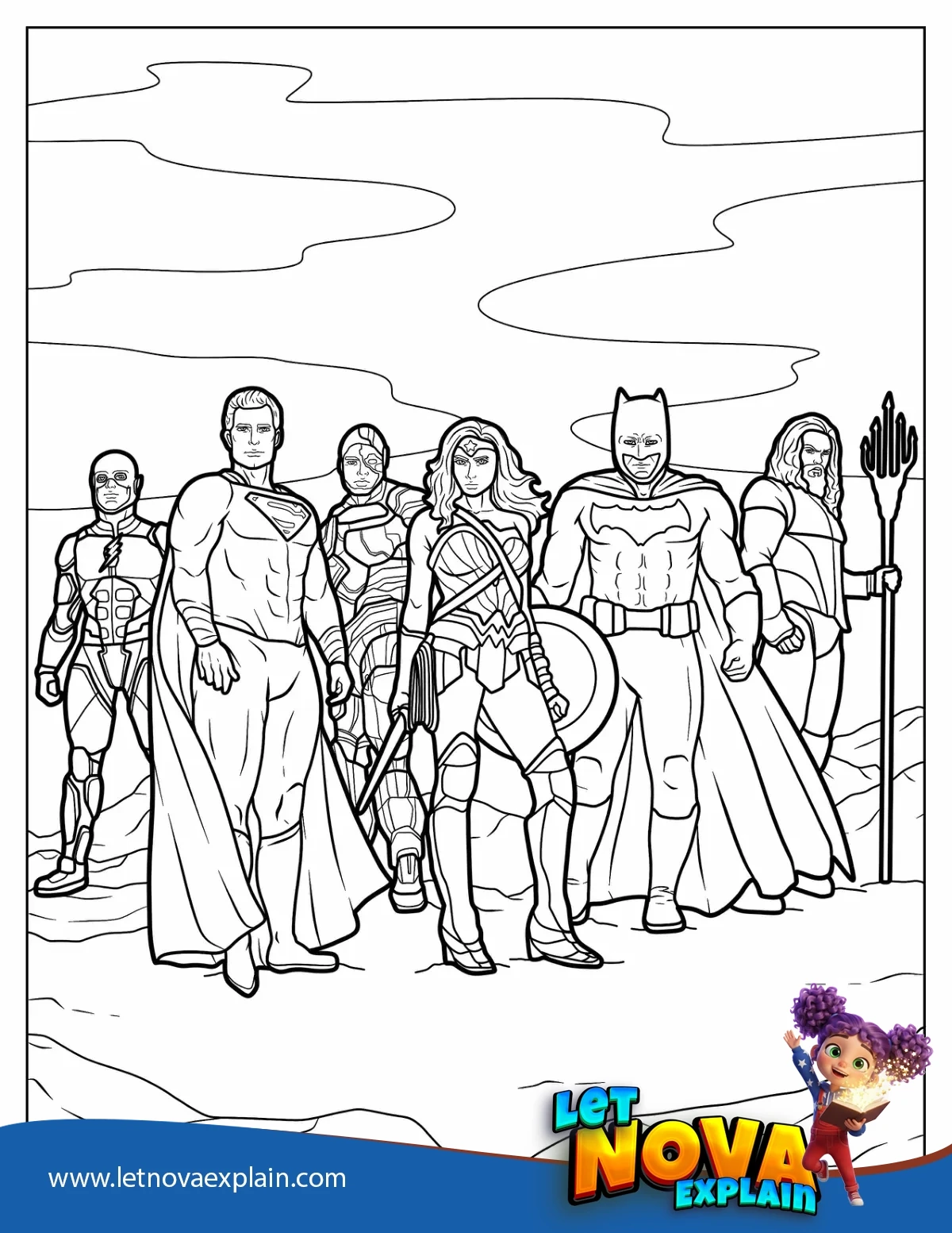 Wonder Woman With Justice League To Color In — Disegno da colorare