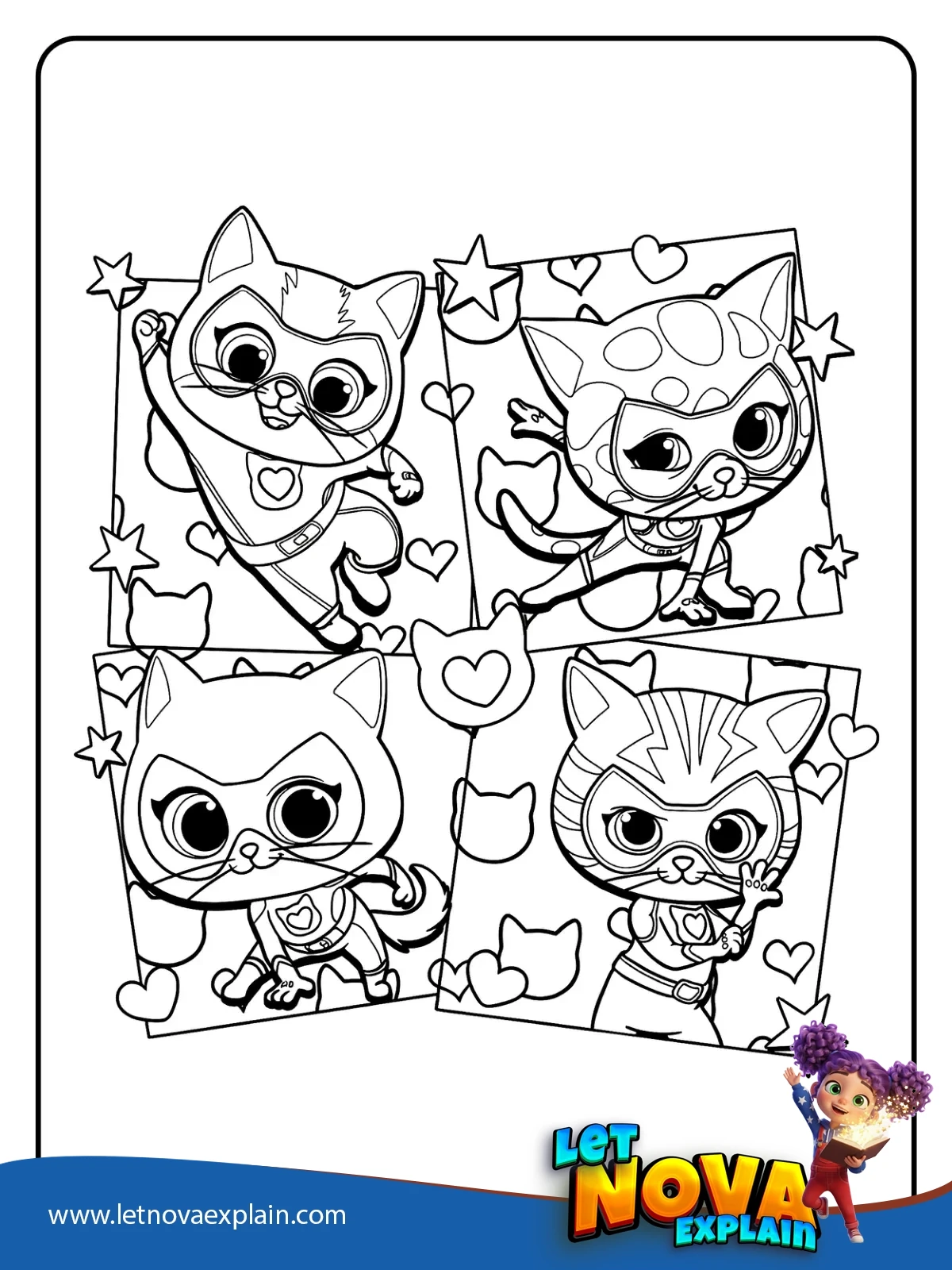 SuperKitties Team Poses coloring — Página para colorear
