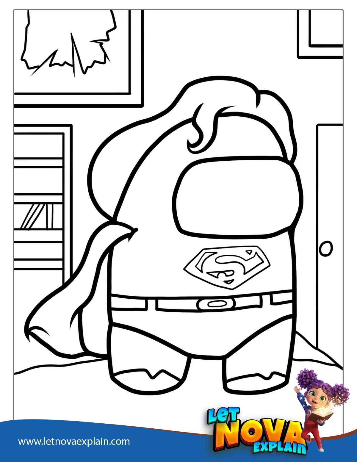 Among Us Superman Themed Coloring Page — Printable PDF