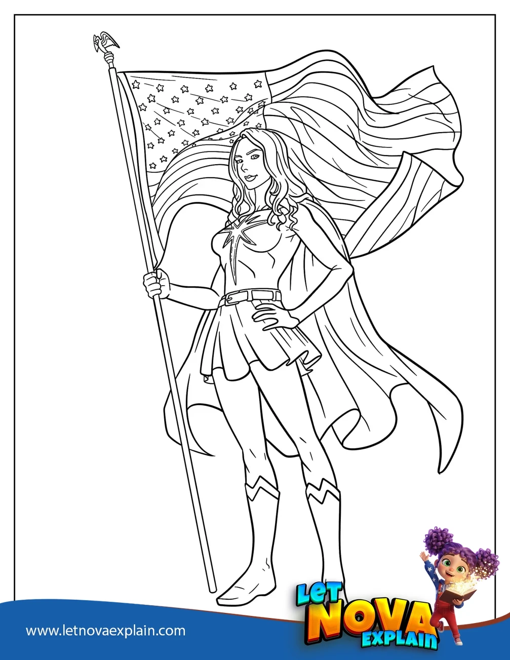 Supergirl Holding The American Flag — Disegno da colorare