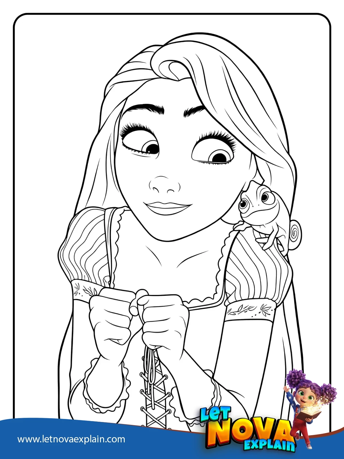 Rapunzel Looking at Pascal coloring — PDF stampabile