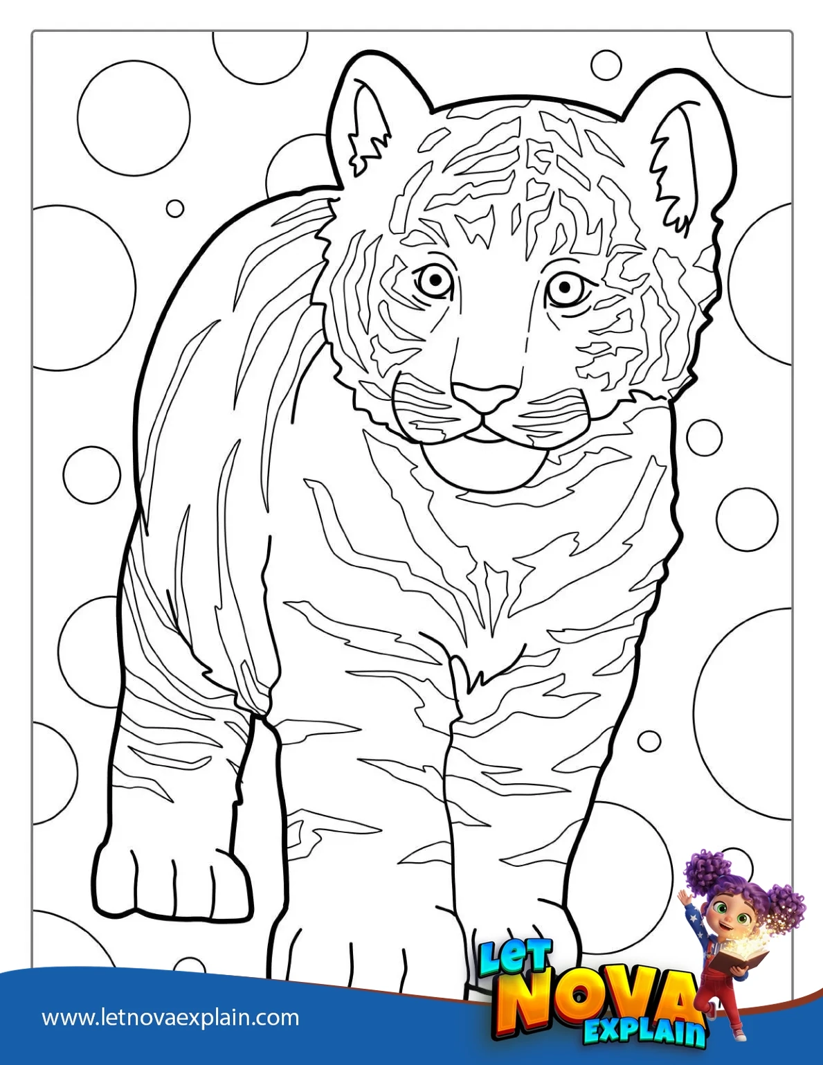 Baby Tiger Cub With Circle Backgrounds Coloring — Coloring page