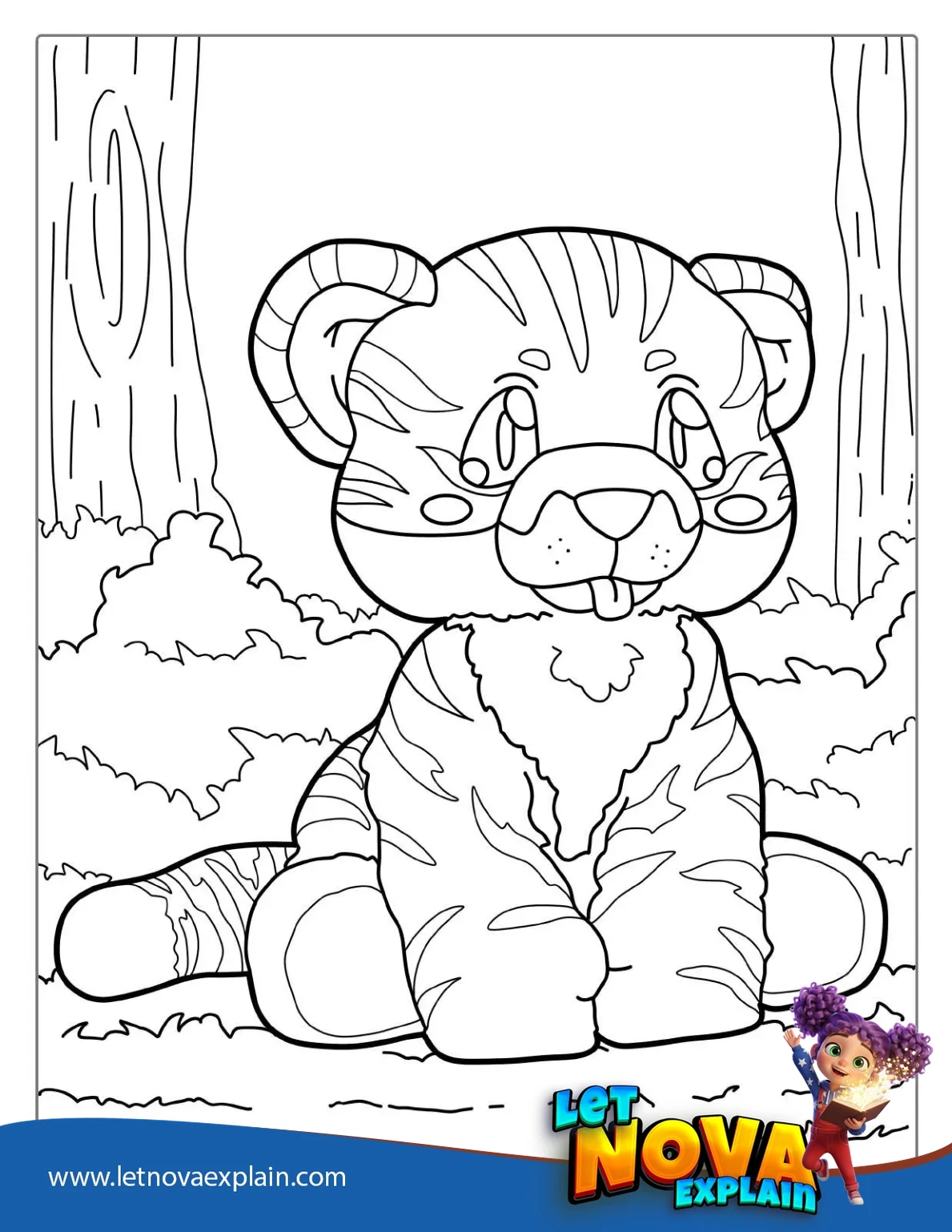 Cute Baby Tiger Coloring For Preschoolers — Coloring page