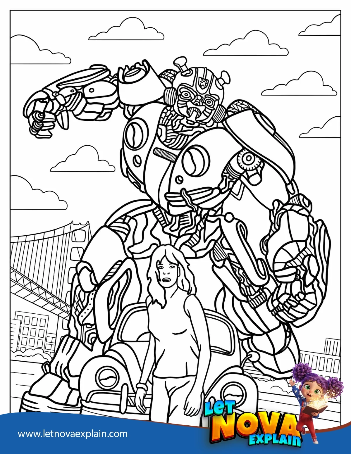 Bumblebee Protecting Charlie Watson Coloring Sheet — Printable PDF