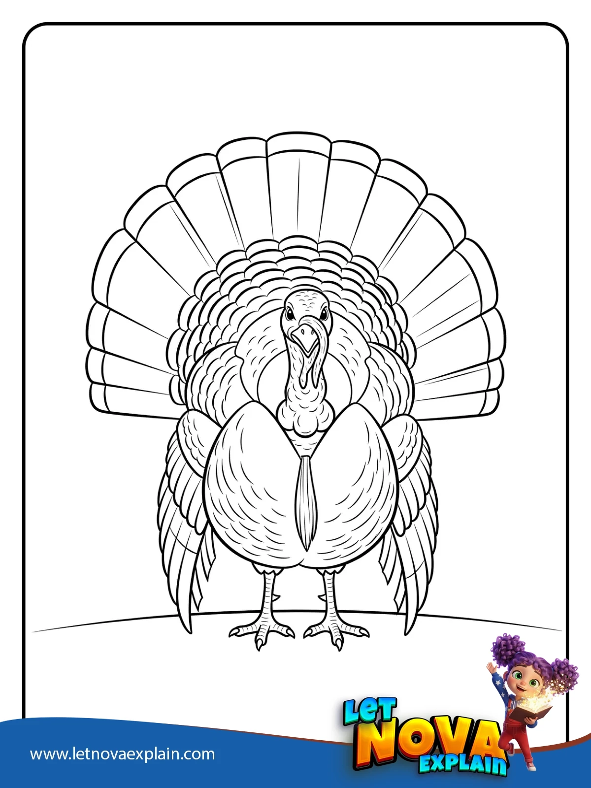 Iconic Front Pose Turkey coloring — PDF imprimable