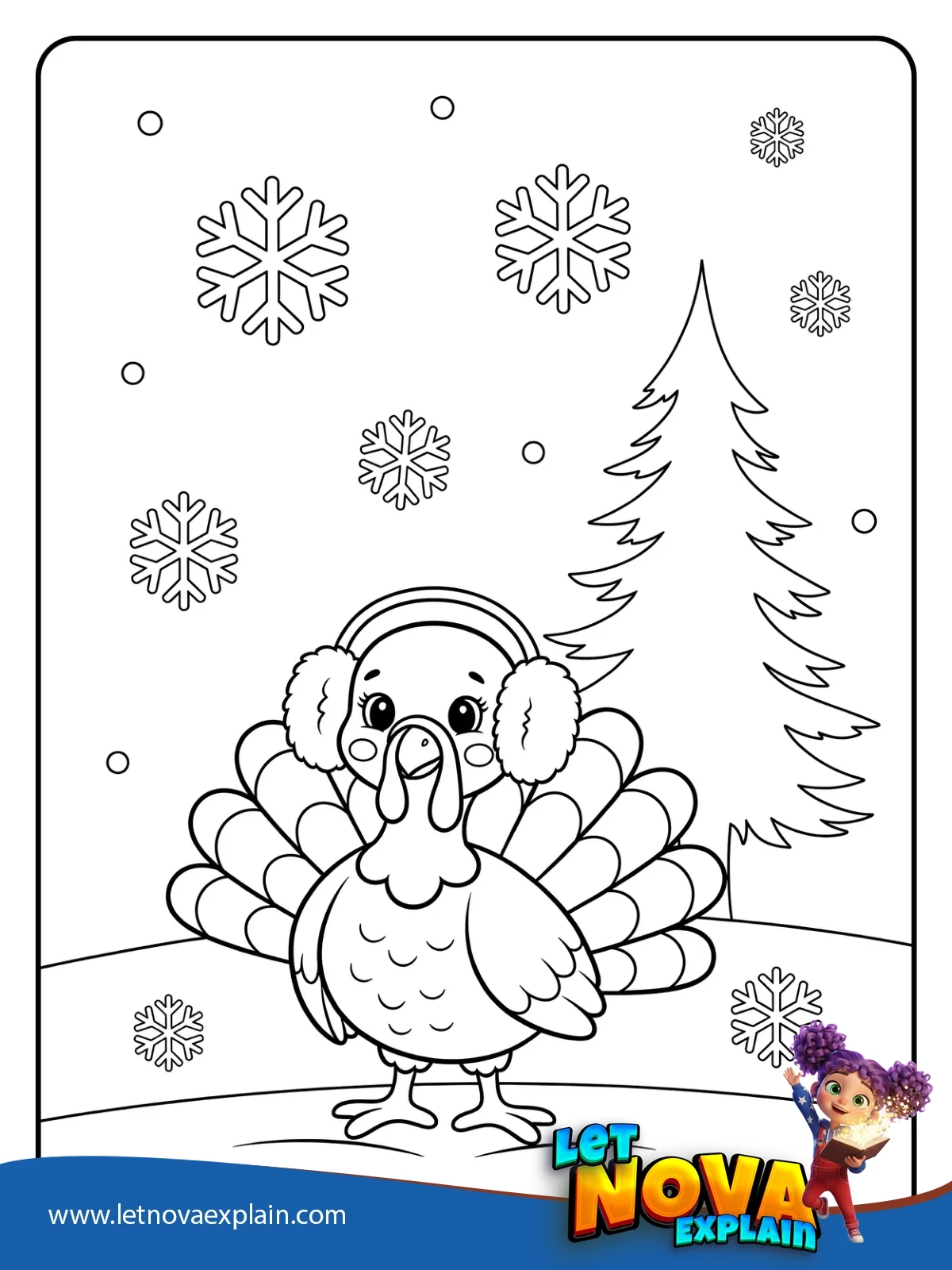 Snow Day Turkey coloring — PDF imprimable