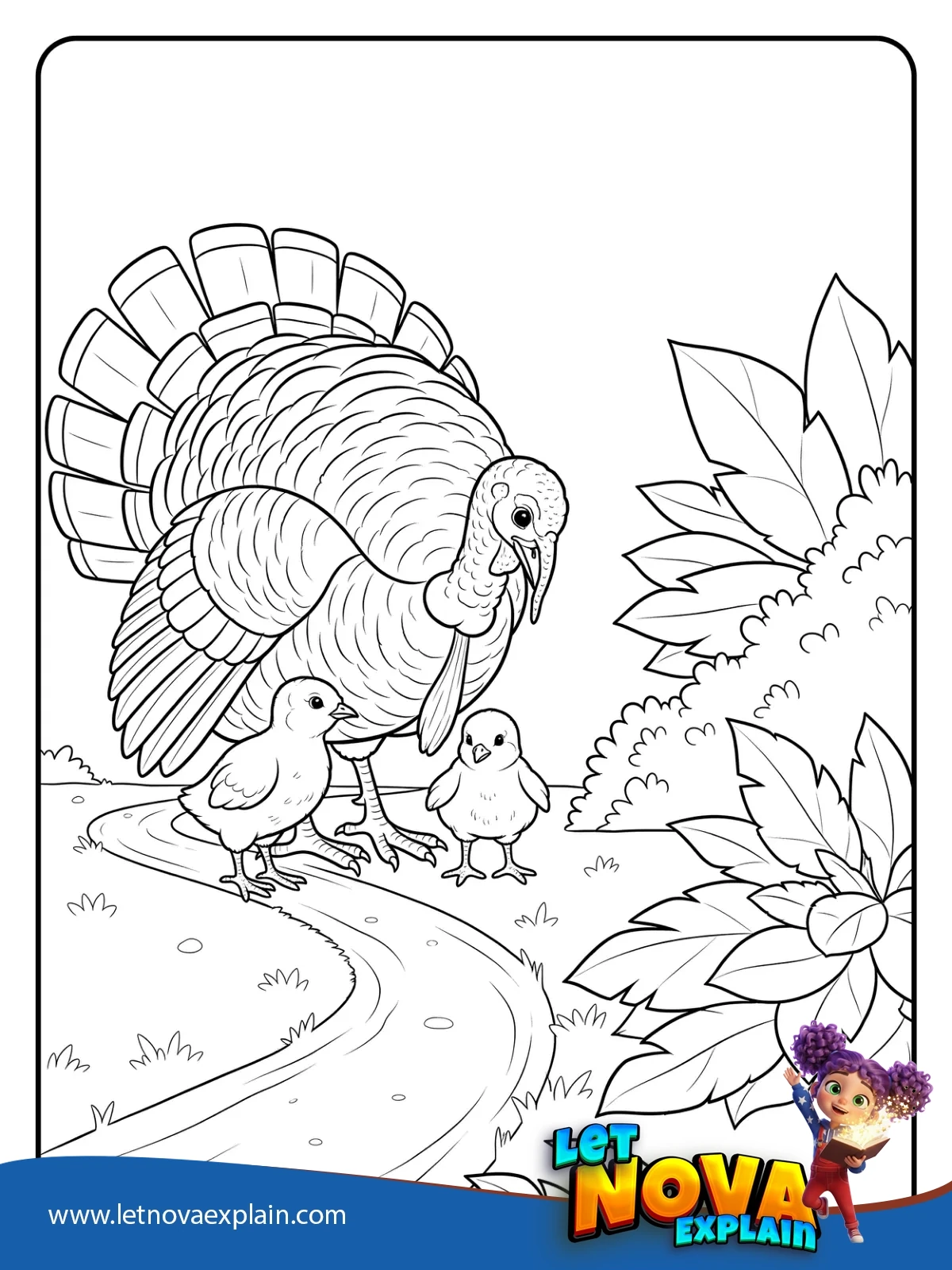 Turkey Family Walk coloring — PDF imprimable