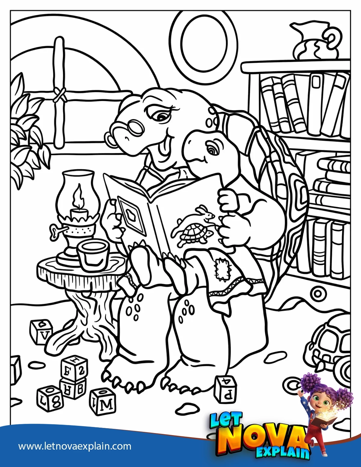 Granny Turtle Reading Franklin A Book Coloring Sheet — Disegno da colorare