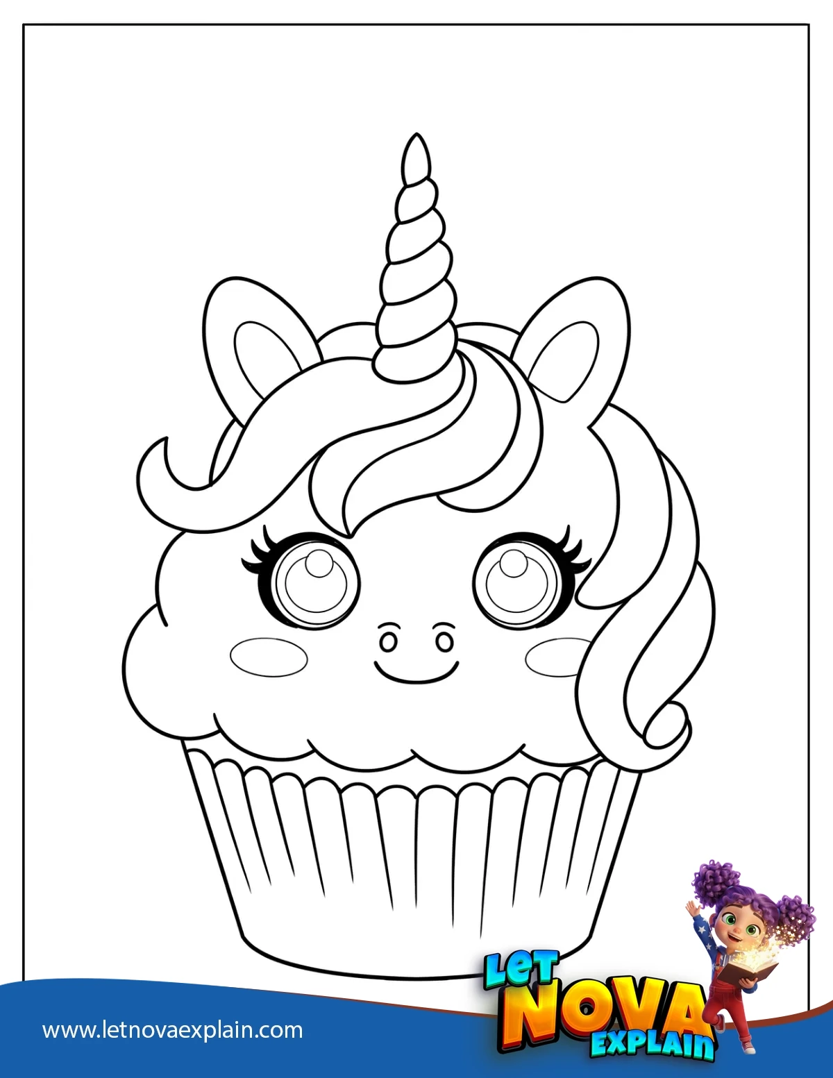 Adorable Unicorn Cupcake with Horn and Cute Face Coloring Page for Preschoolers — Printable PDF