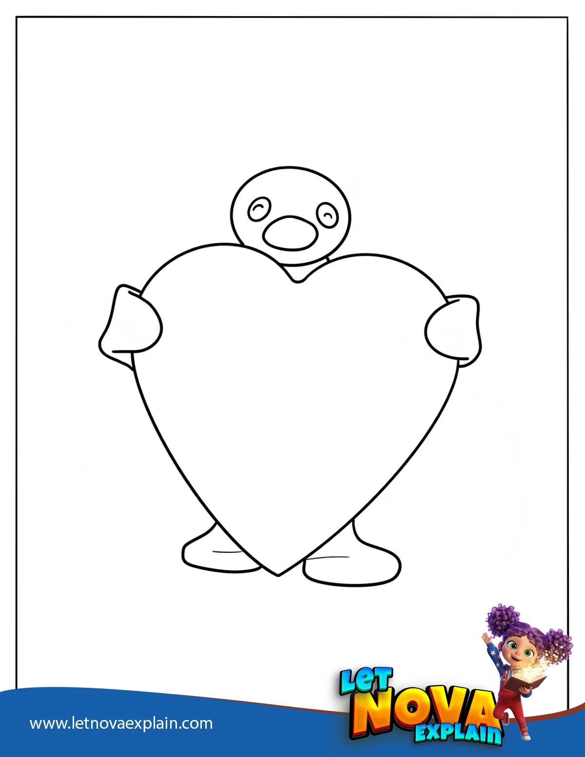 Adorable Pingu Holding A Love Heart Coloring Page For Preschoolers — PDF stampabile