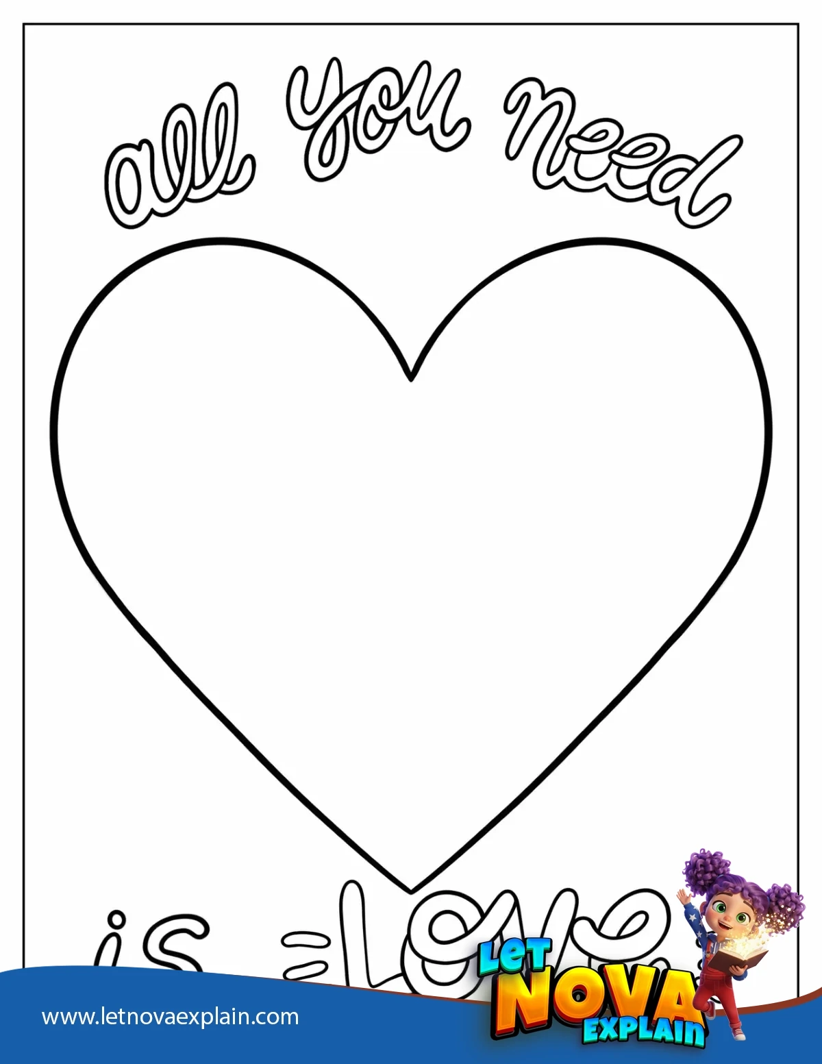 All You Need Is Love Heart Outline — PDF stampabile