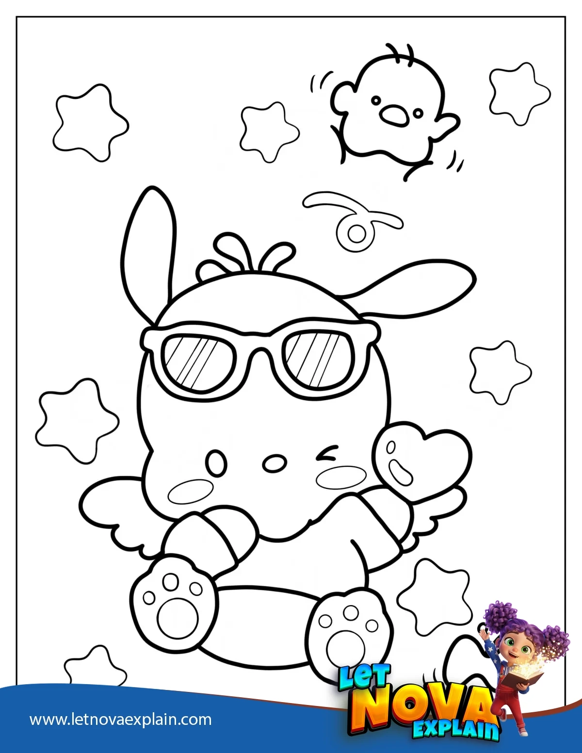 Angel Pochamii Winking While Holding Heart Coloring Page — PDF stampabile