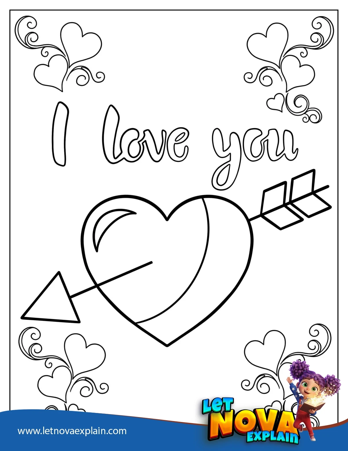 Arrow Going Through Heart To Color — PDF stampabile