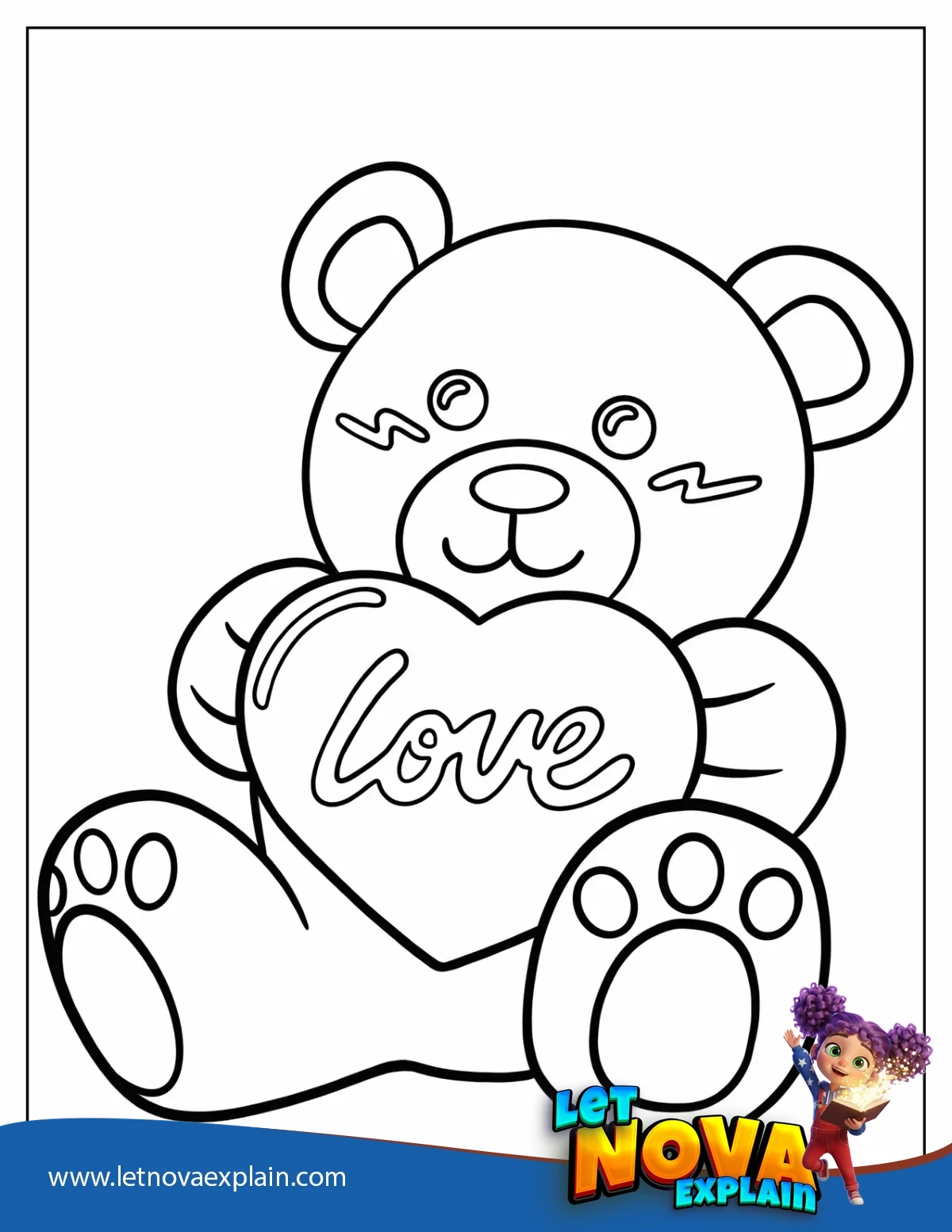 Bear With Love Heart Valentine s Day Coloring Sheet — PDF stampabile