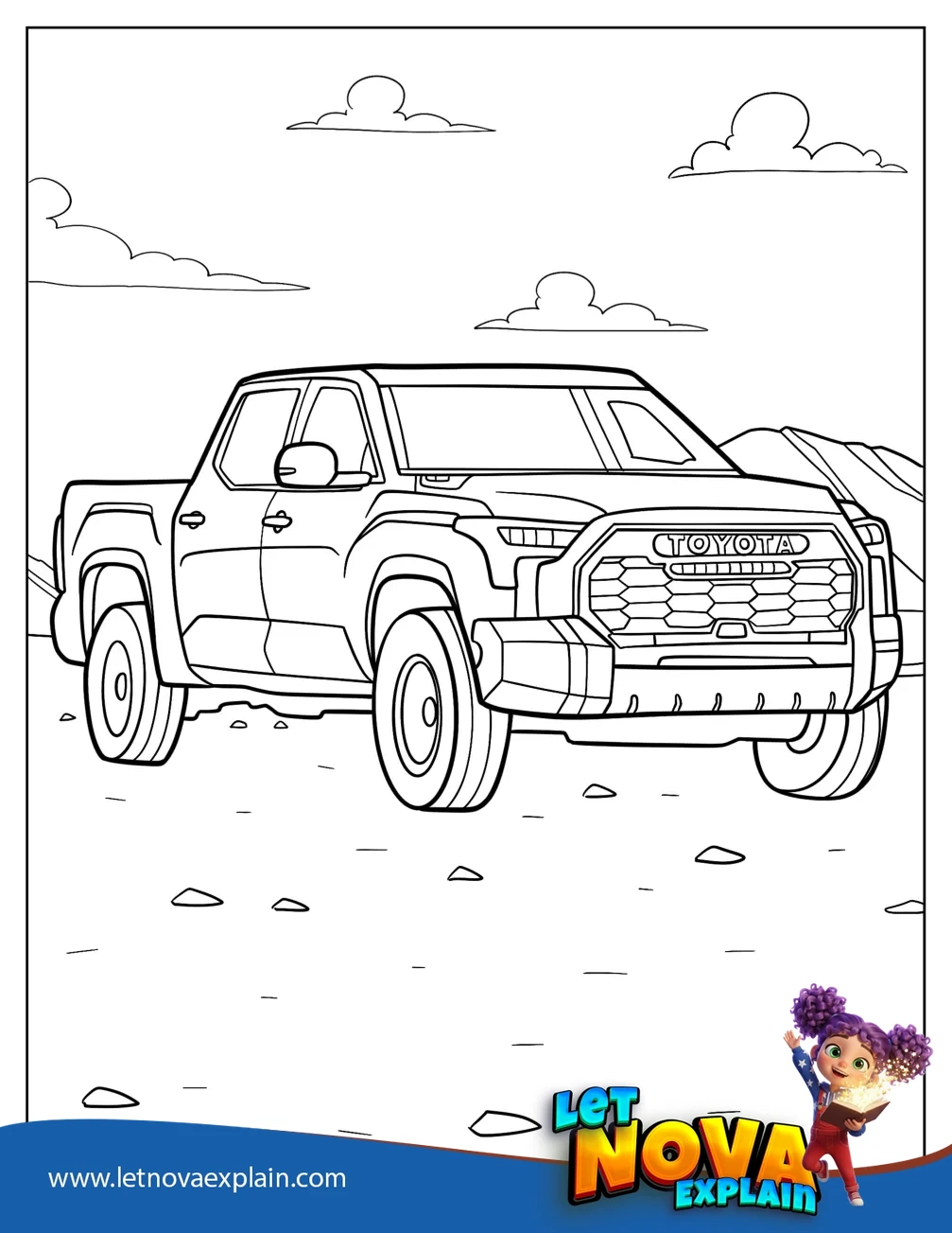 2022 Toyota Tundra Truck In Rocky Terrain Coloring Page — Coloring page