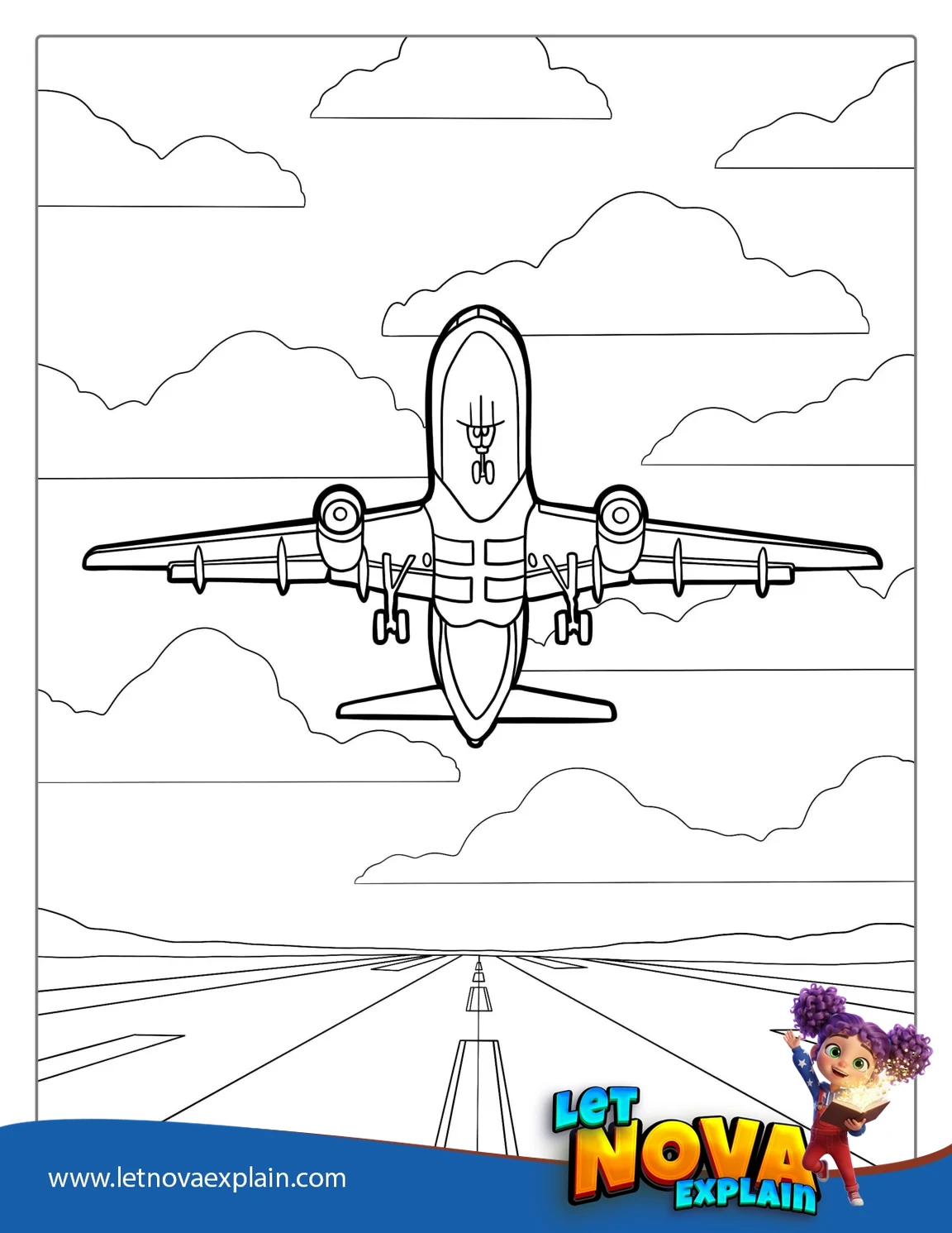 Airplane Taking Off From Runway — Coloring page