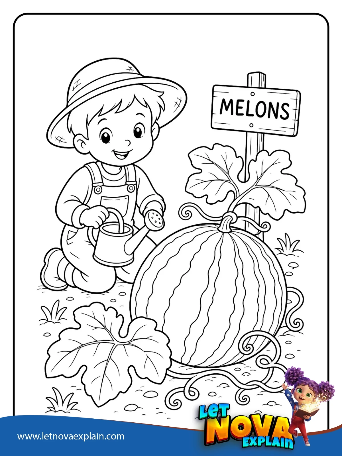 Growing a Giant Melon coloring — Printable PDF