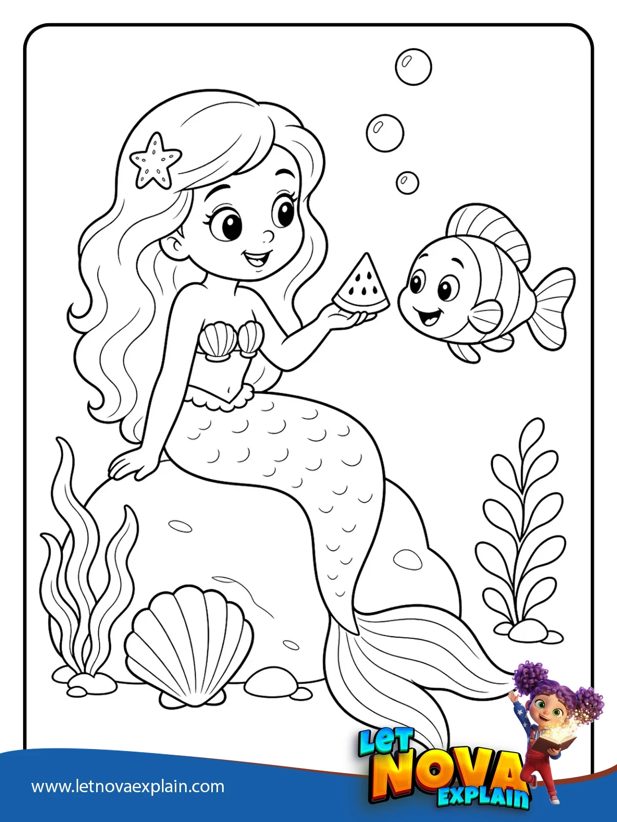 Mermaids Summer Snack coloring — Printable PDF