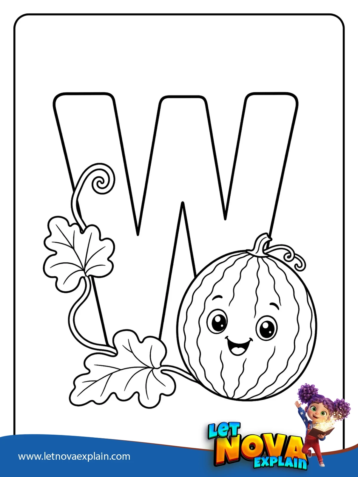 W Is for Watermelon coloring — Coloring page