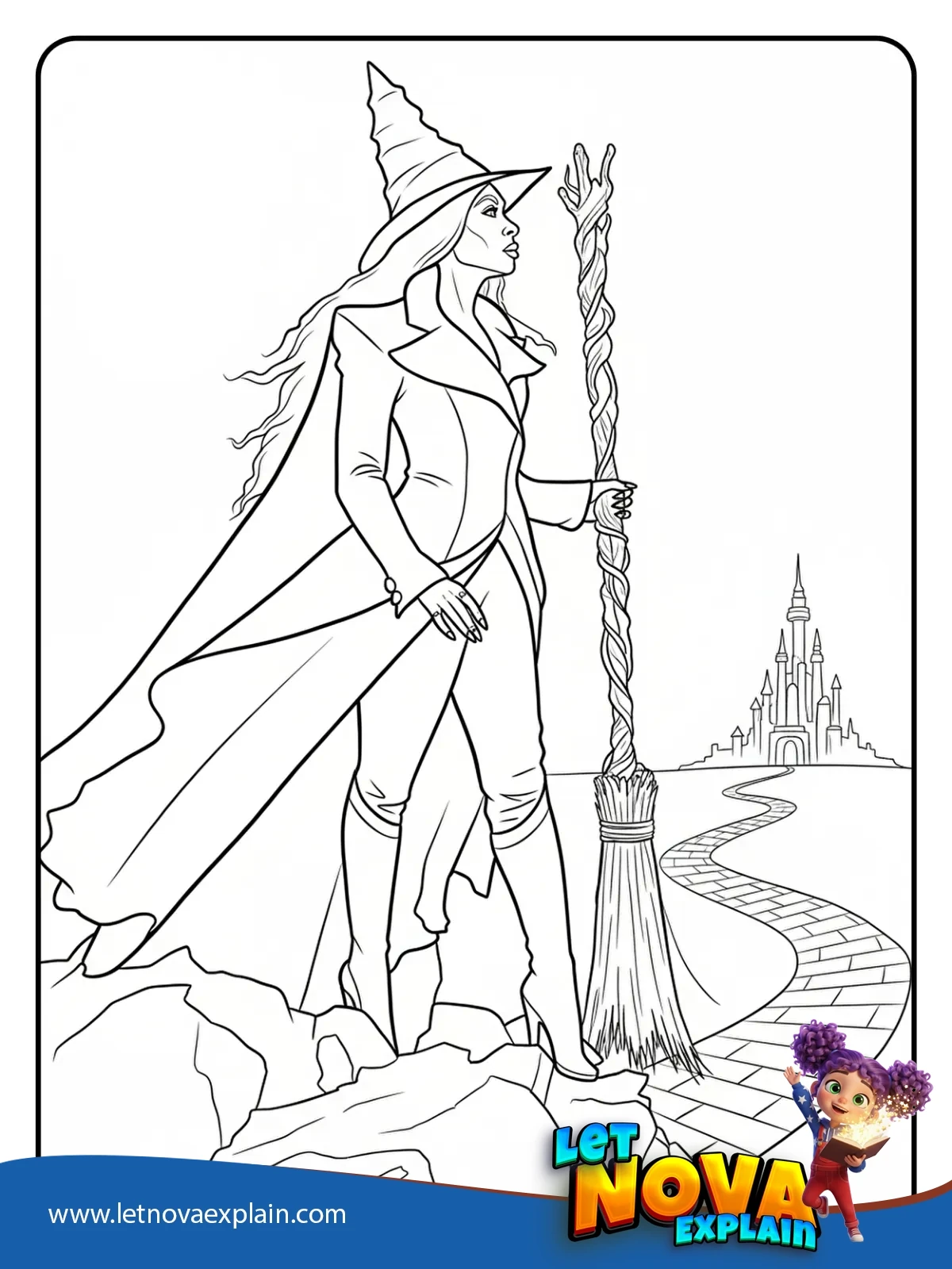 Elphaba at the Yellow Brick Road Overlook coloring — PDF stampabile
