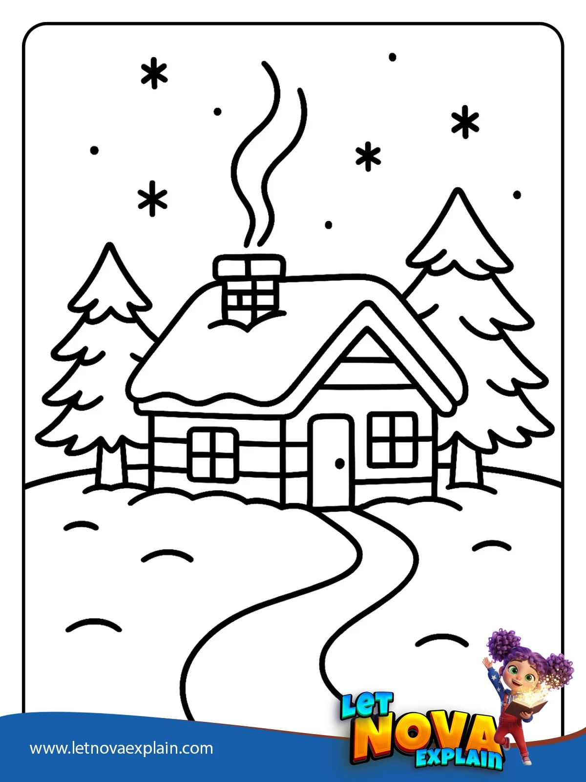 Cozy Cabin With Snowy Roof coloring — Printable PDF