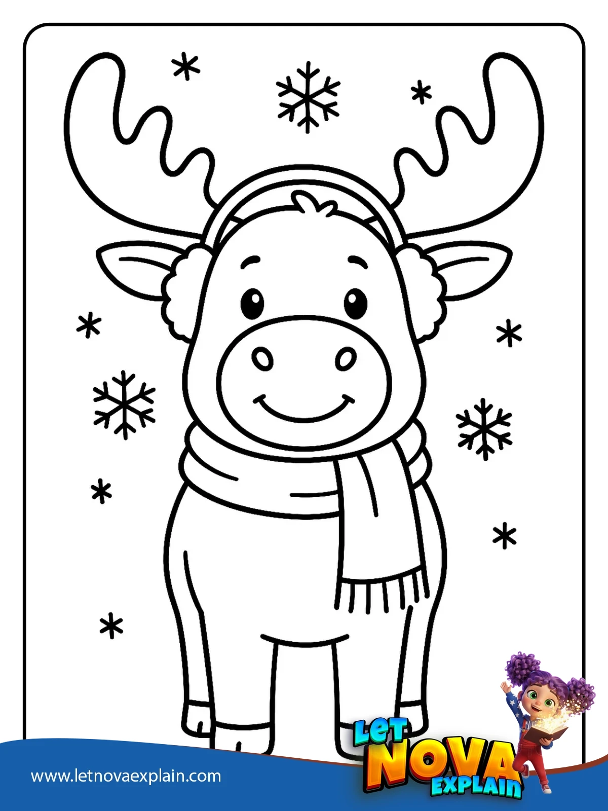 Moose With Fluffy Earmuffs coloring — Printable PDF