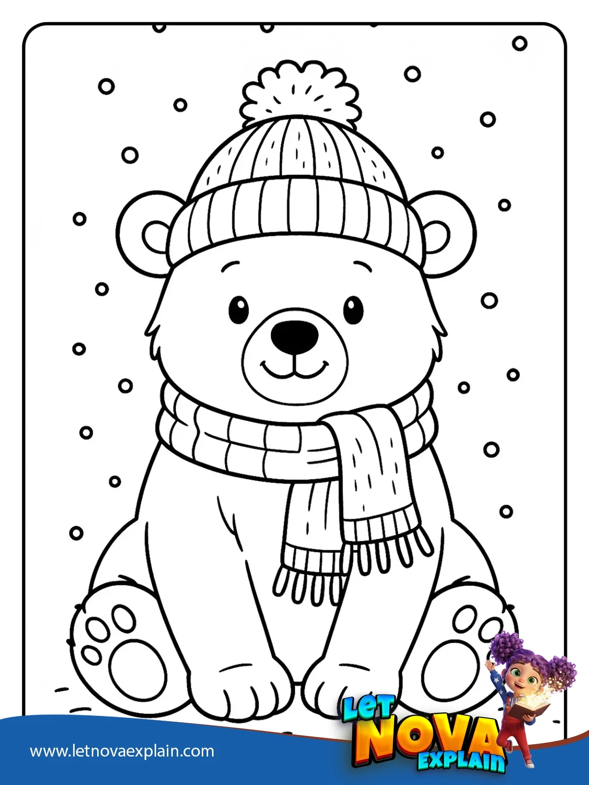 Polar Bear in a Winter Hat coloring — Printable PDF