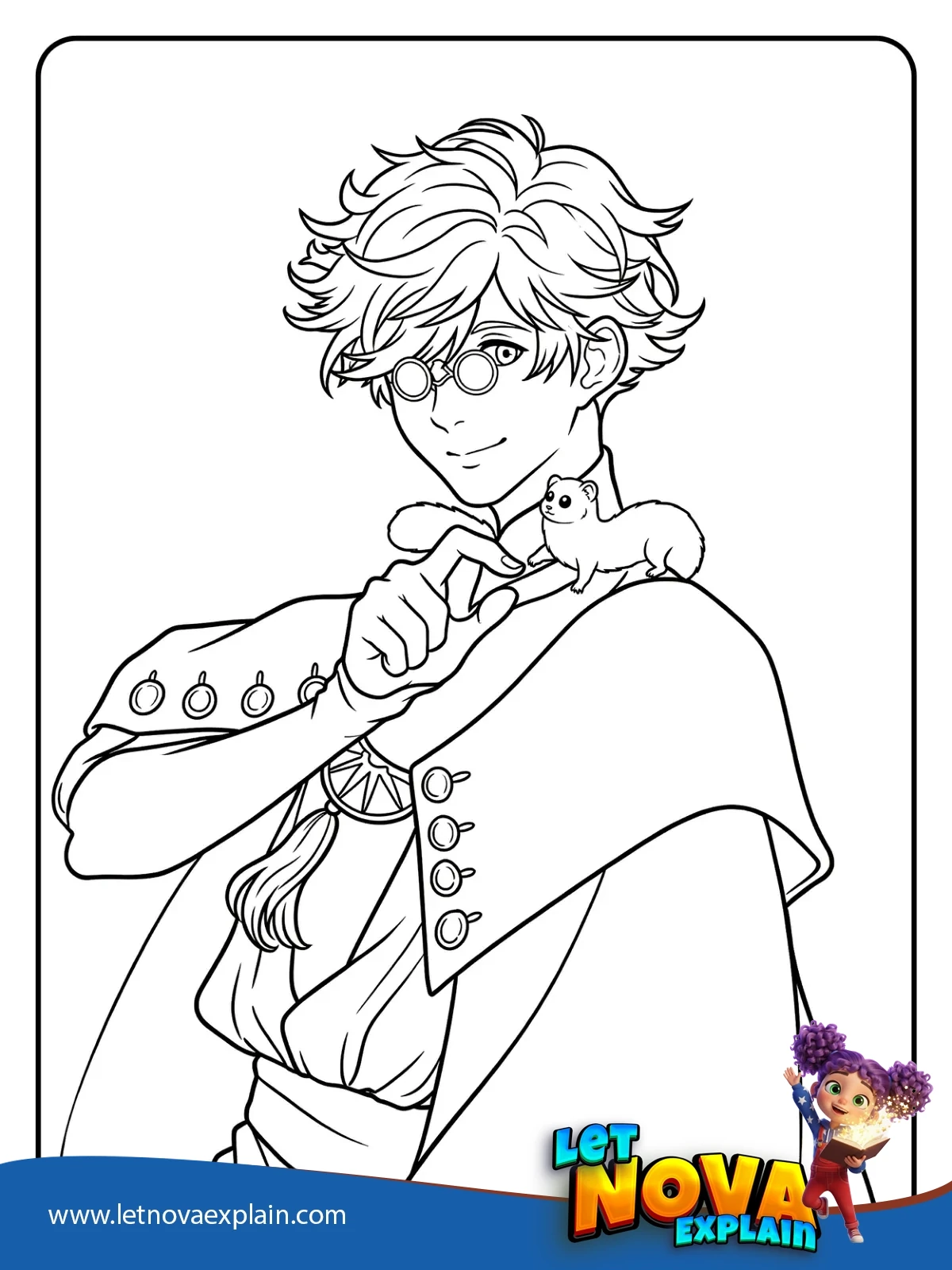 Qifrey with a Small Magic Creature coloring — PDF stampabile